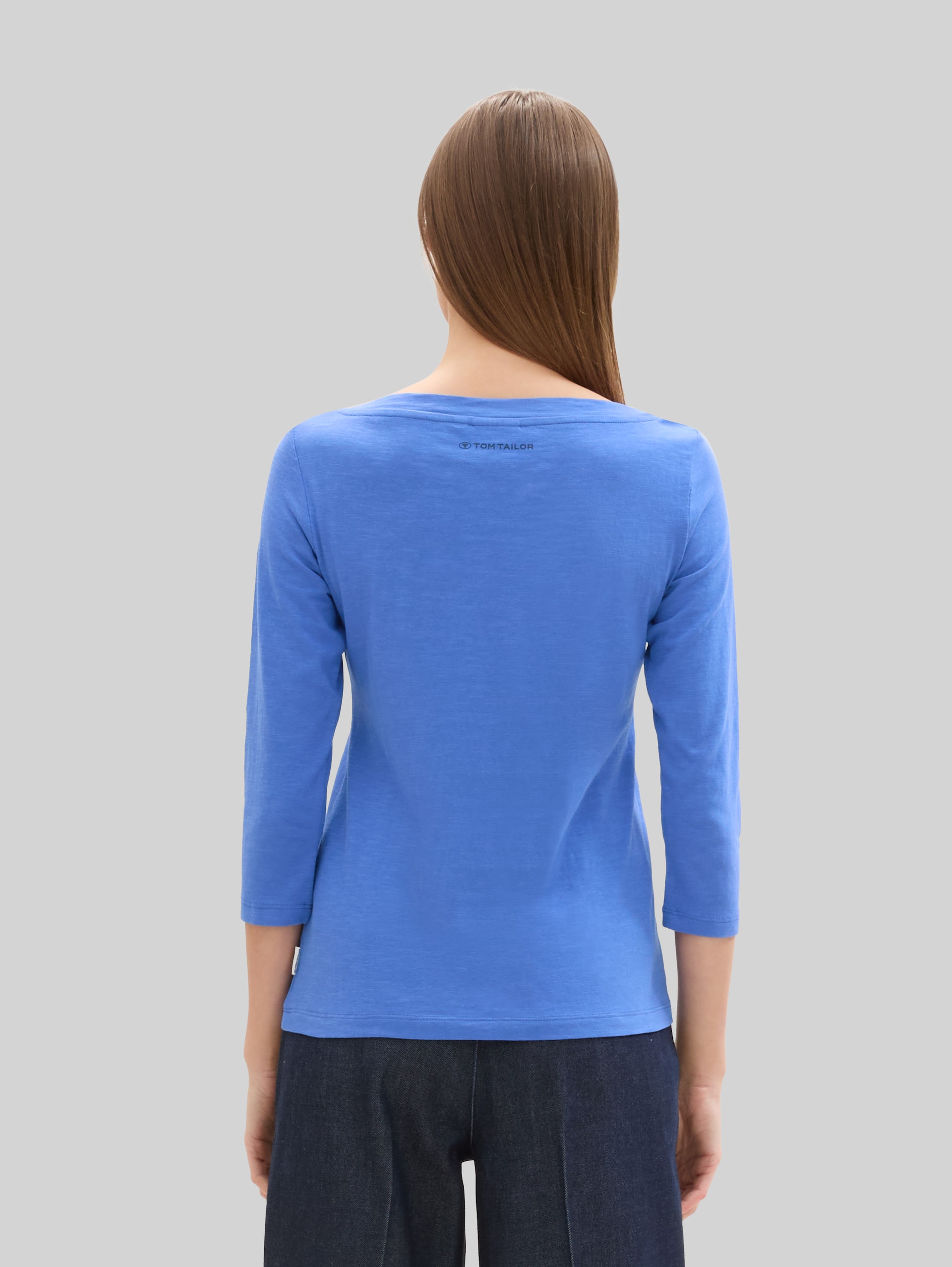 Katoenen T-shirt met 3/4-mouwen - Preppy Jean Blue - Neklijn model-achteraanzicht