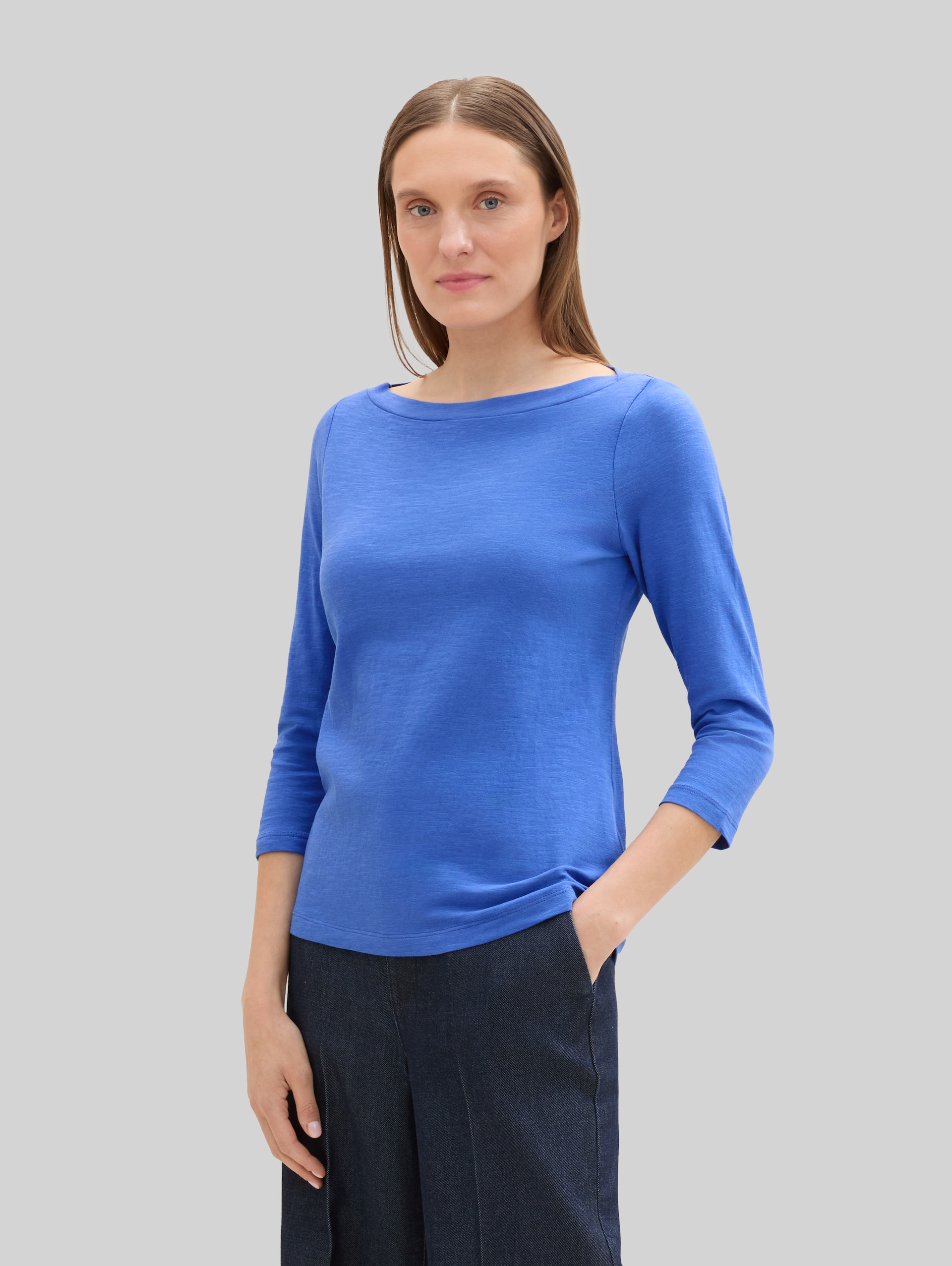 Katoenen T-shirt met 3/4-mouwen - Preppy Jean Blue