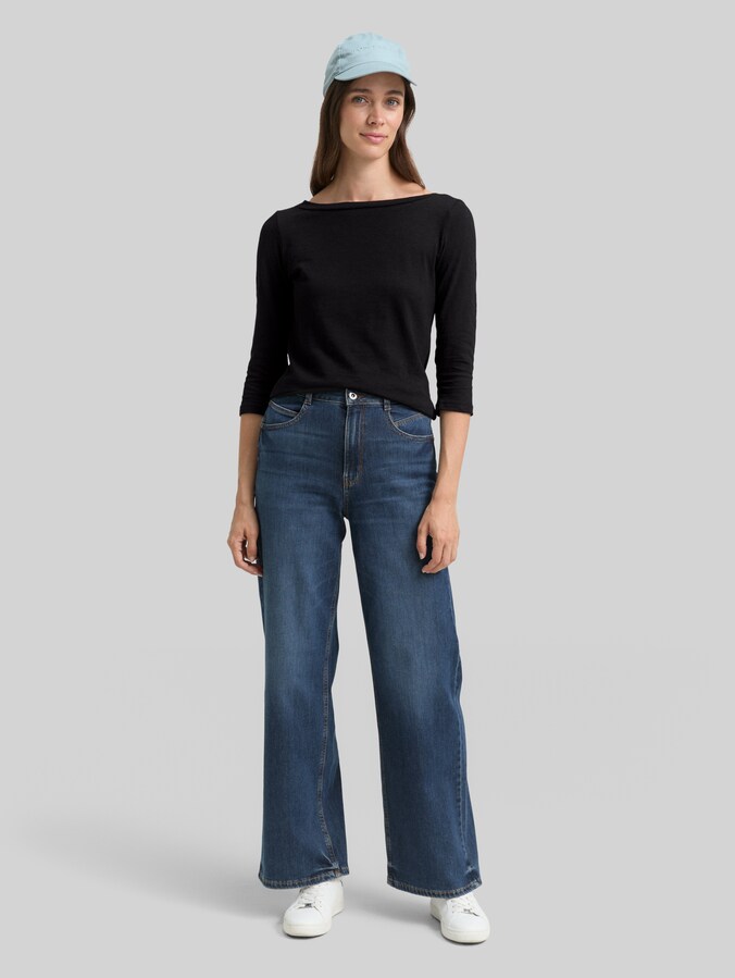 Basic Longsleeve mit 3/4-Arm aus Baumwolle von Women, deep black