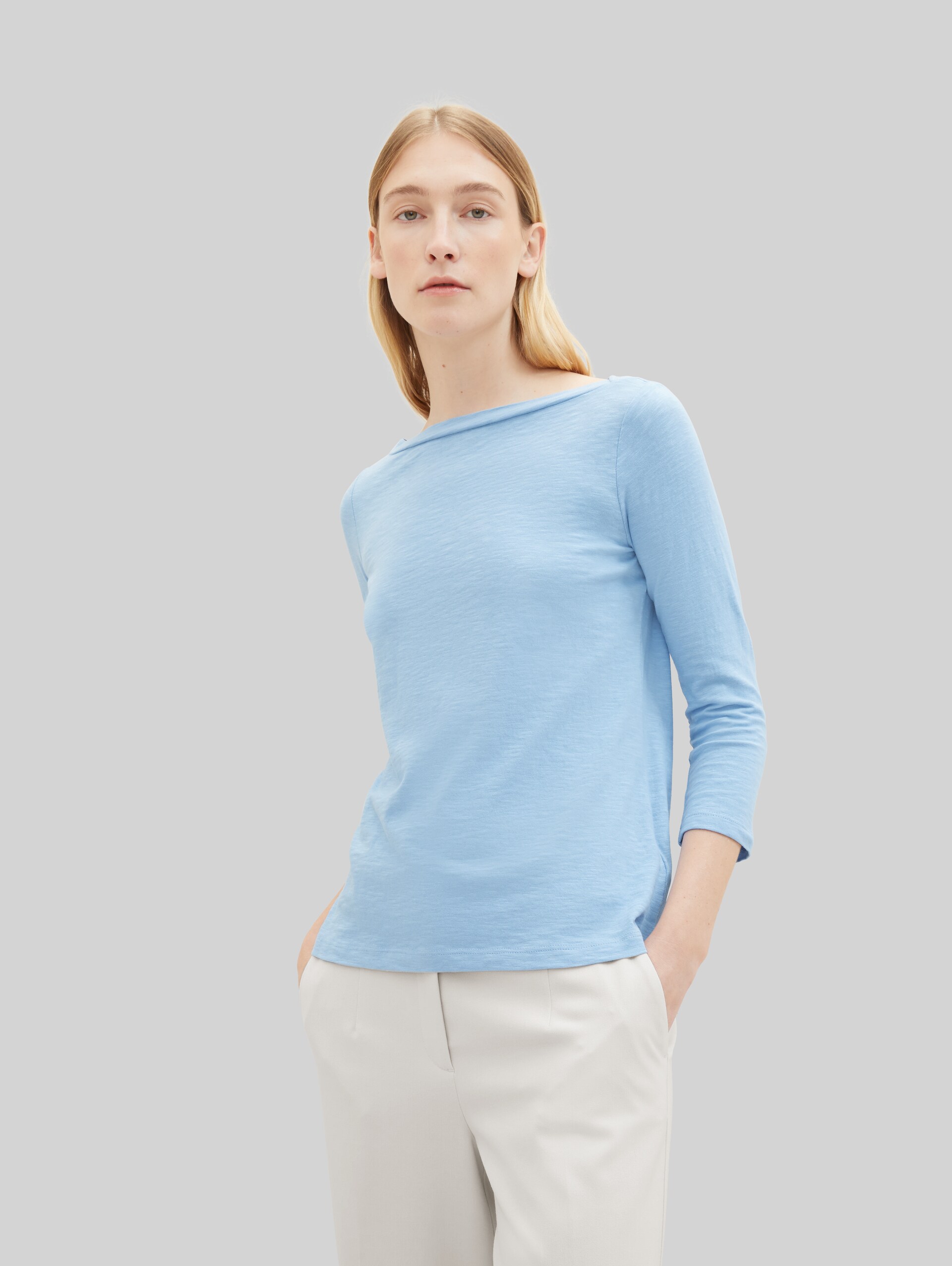 Longsleeve mit 3/4-Arm aus Baumwolle - light fjord blue
