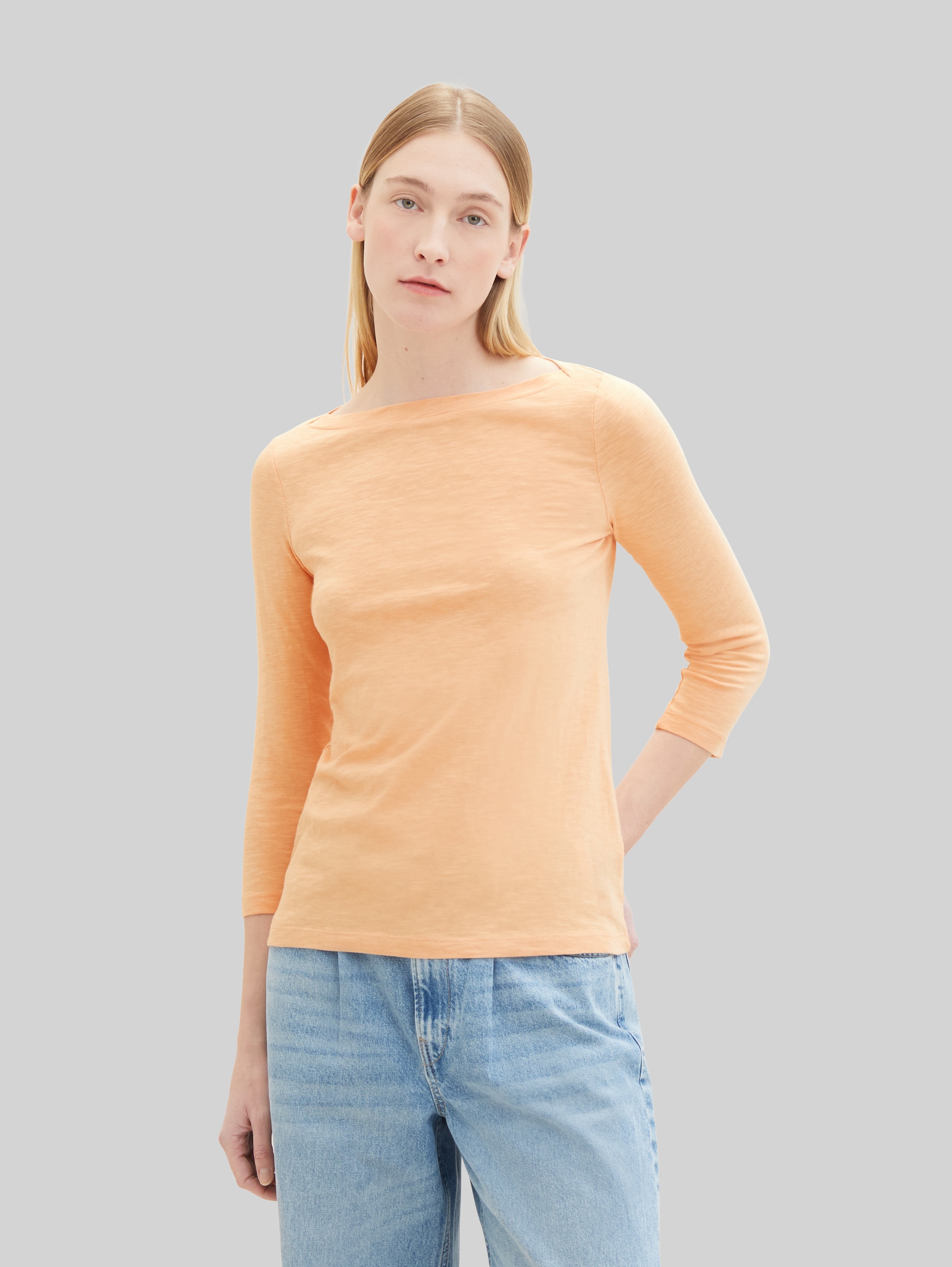 Longsleeve mit 3/4-Arm aus Baumwolle - light coral - Ausschnitt Model-Vorderansicht
