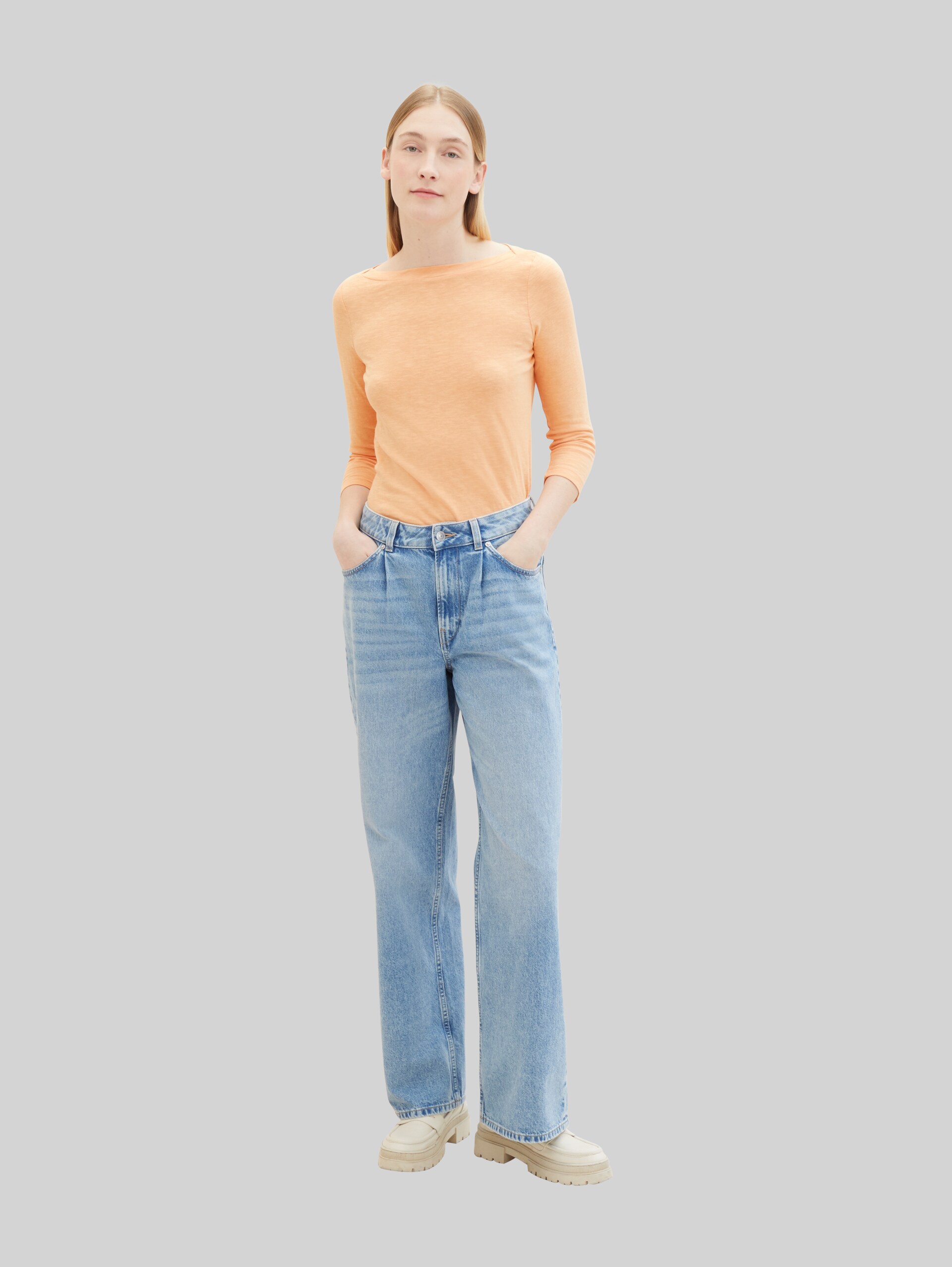 Longsleeve mit 3/4-Arm aus Baumwolle - light coral - Model-Vorderansicht