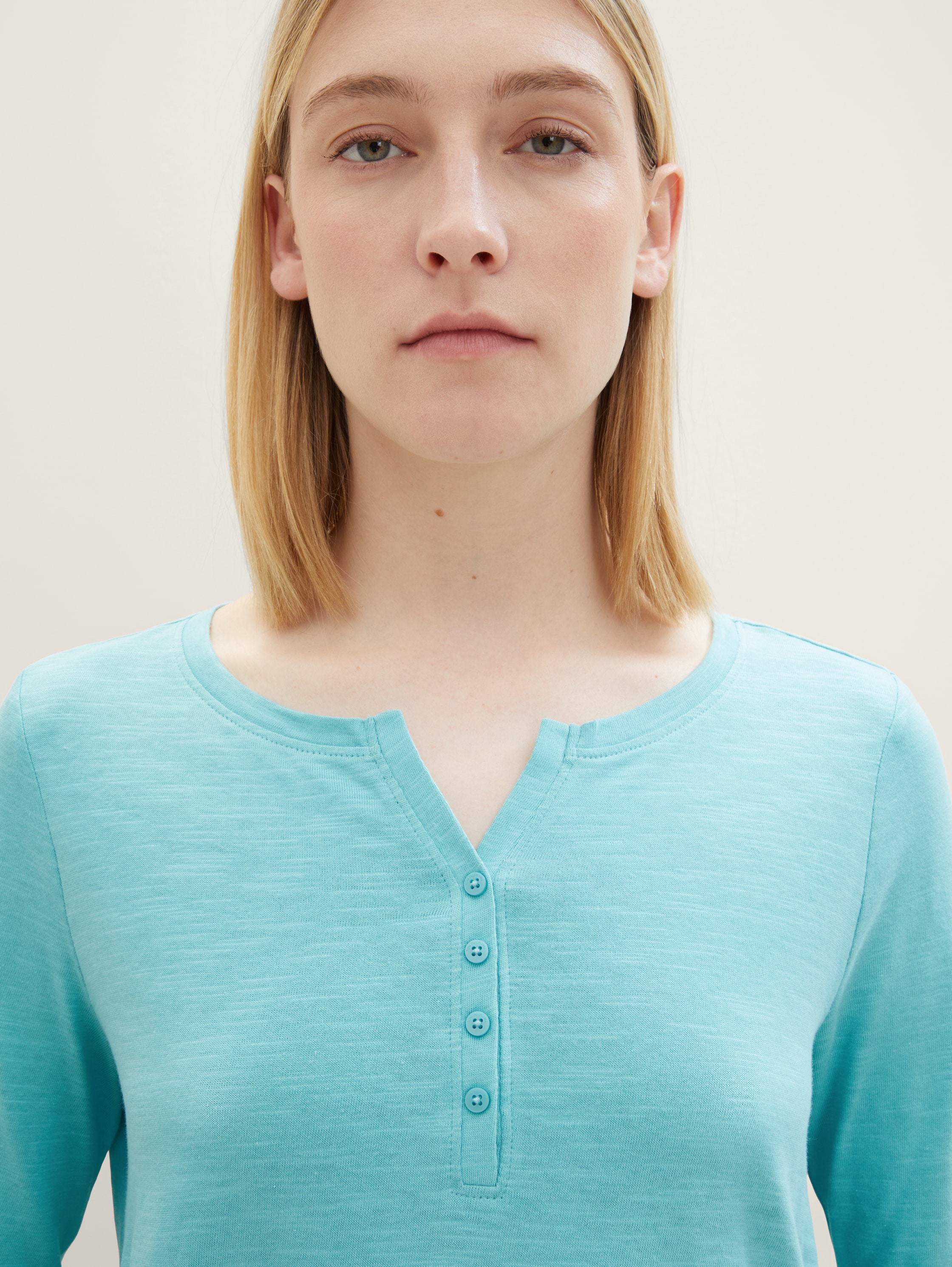 Chemise à col tunisien - Summer Teal - Vue de face du modèle