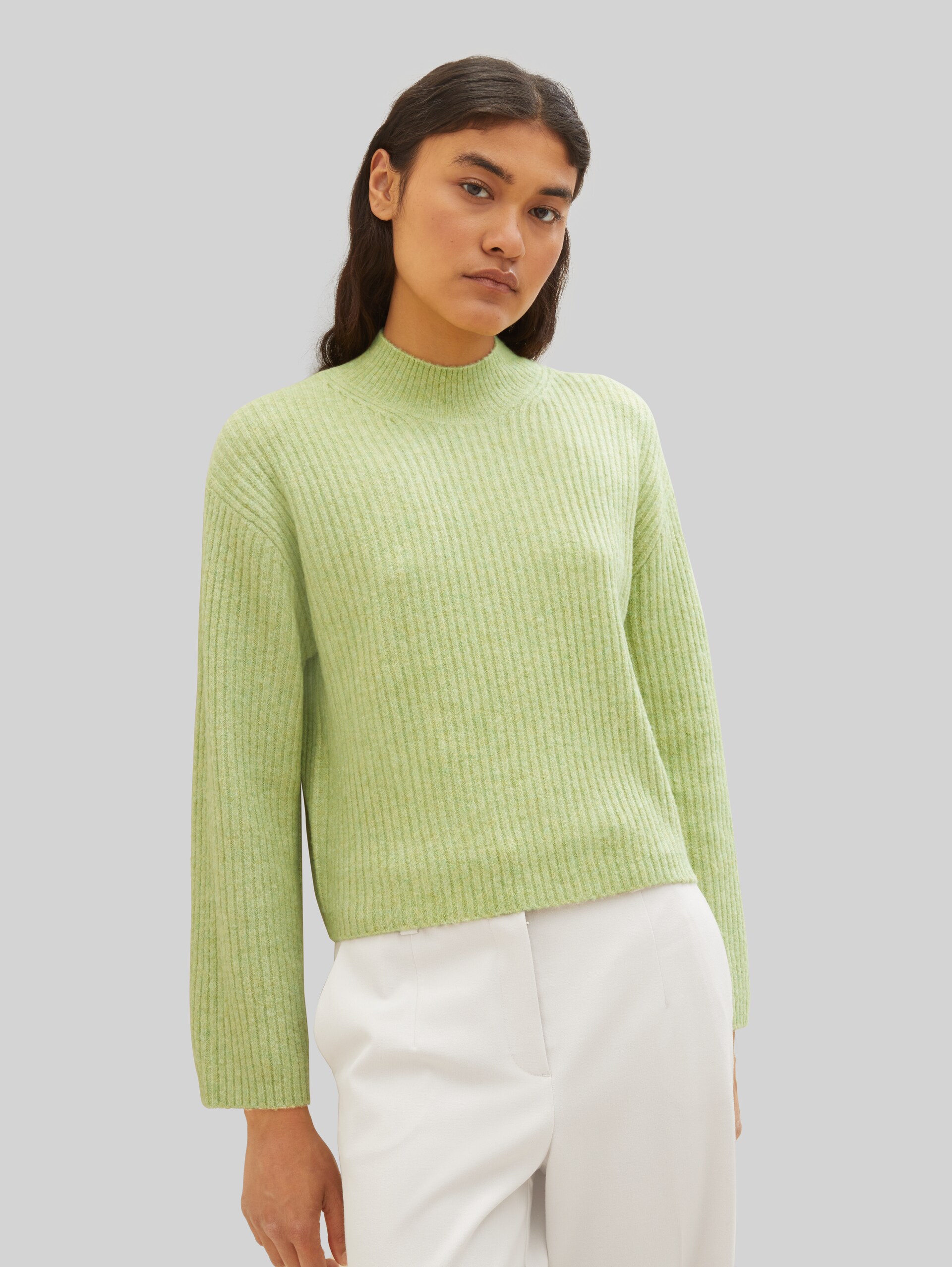 Gerippter Pullover mit recyceltem Polyester - dusty pear green melange