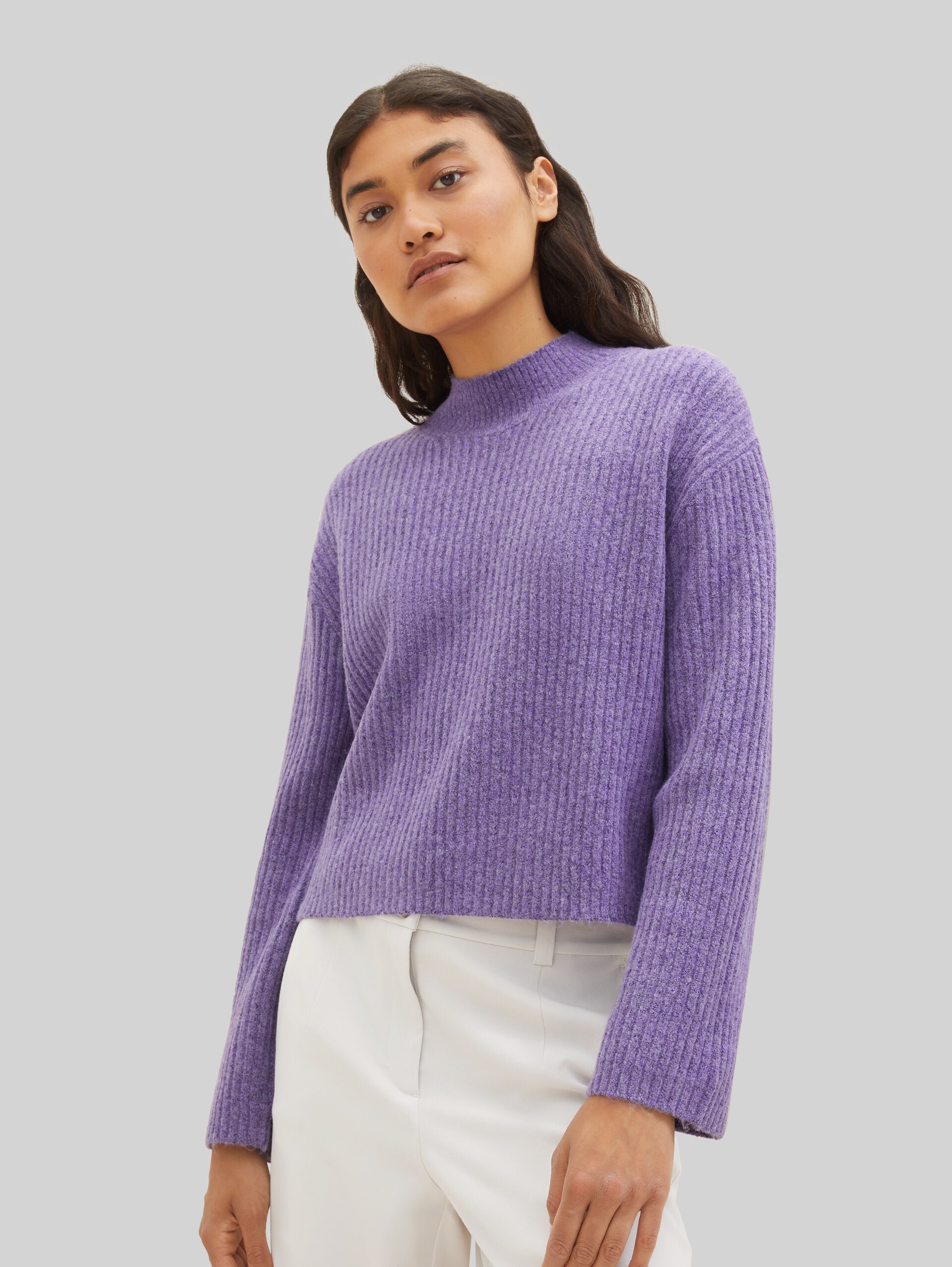 Gerippter Pullover mit recyceltem Polyester - lilac melange