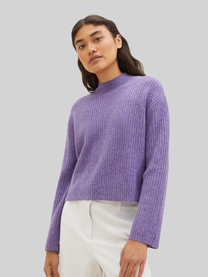 Gerippter Pullover mit recyceltem Polyester von Denim Female, lilac melange