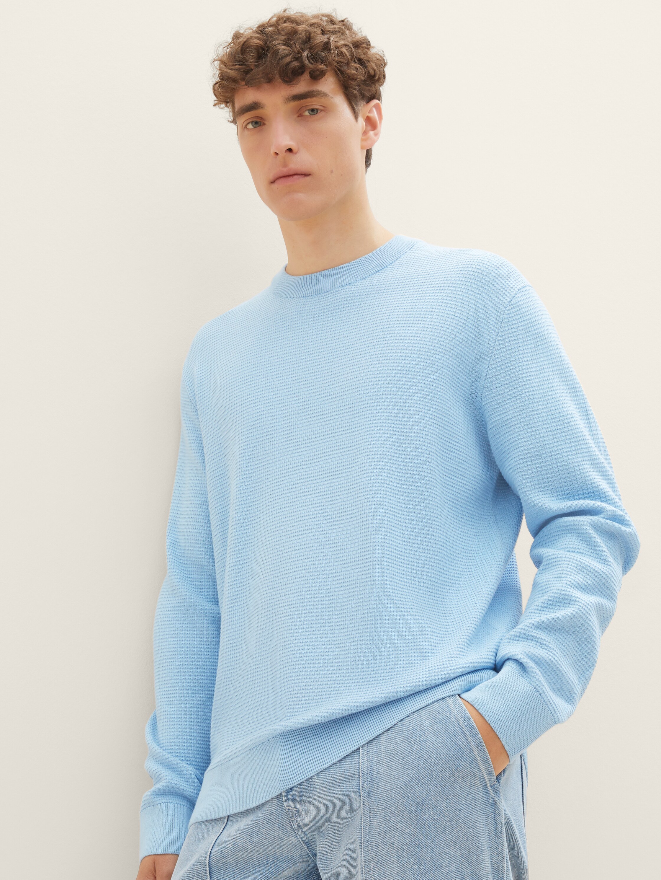 Pullover mit Struktur - washed out middle blue