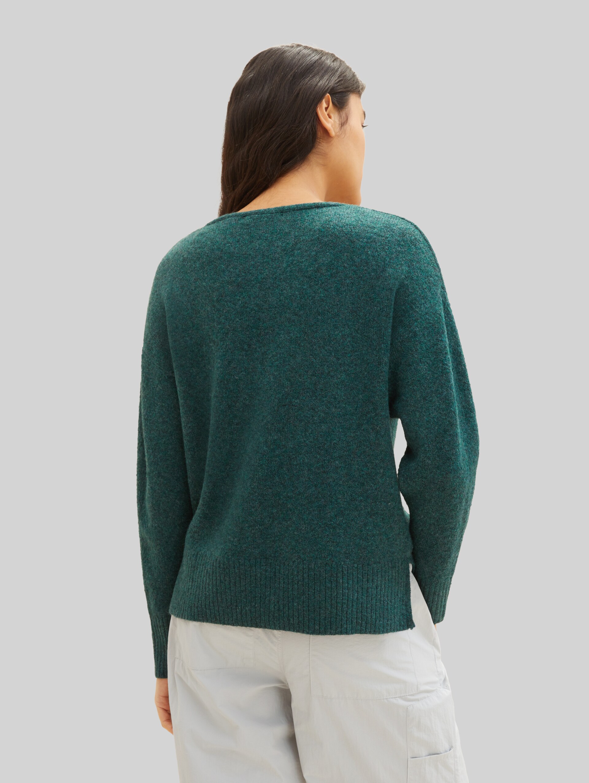 Strickpullover mit V-Ausschnitt - Midnight Forest Green Mélange