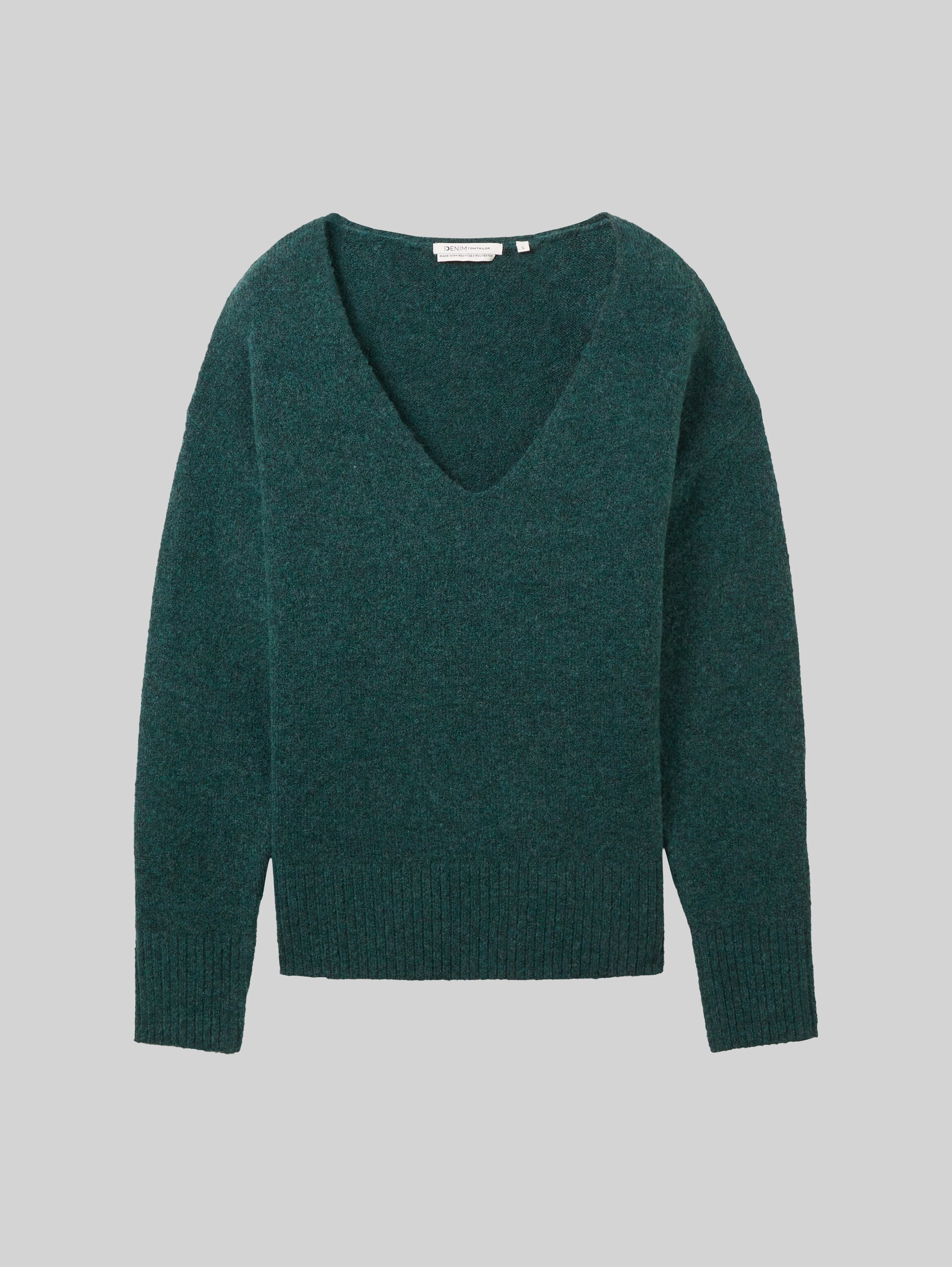 Strickpullover mit V-Ausschnitt - Midnight Forest Green Mélange