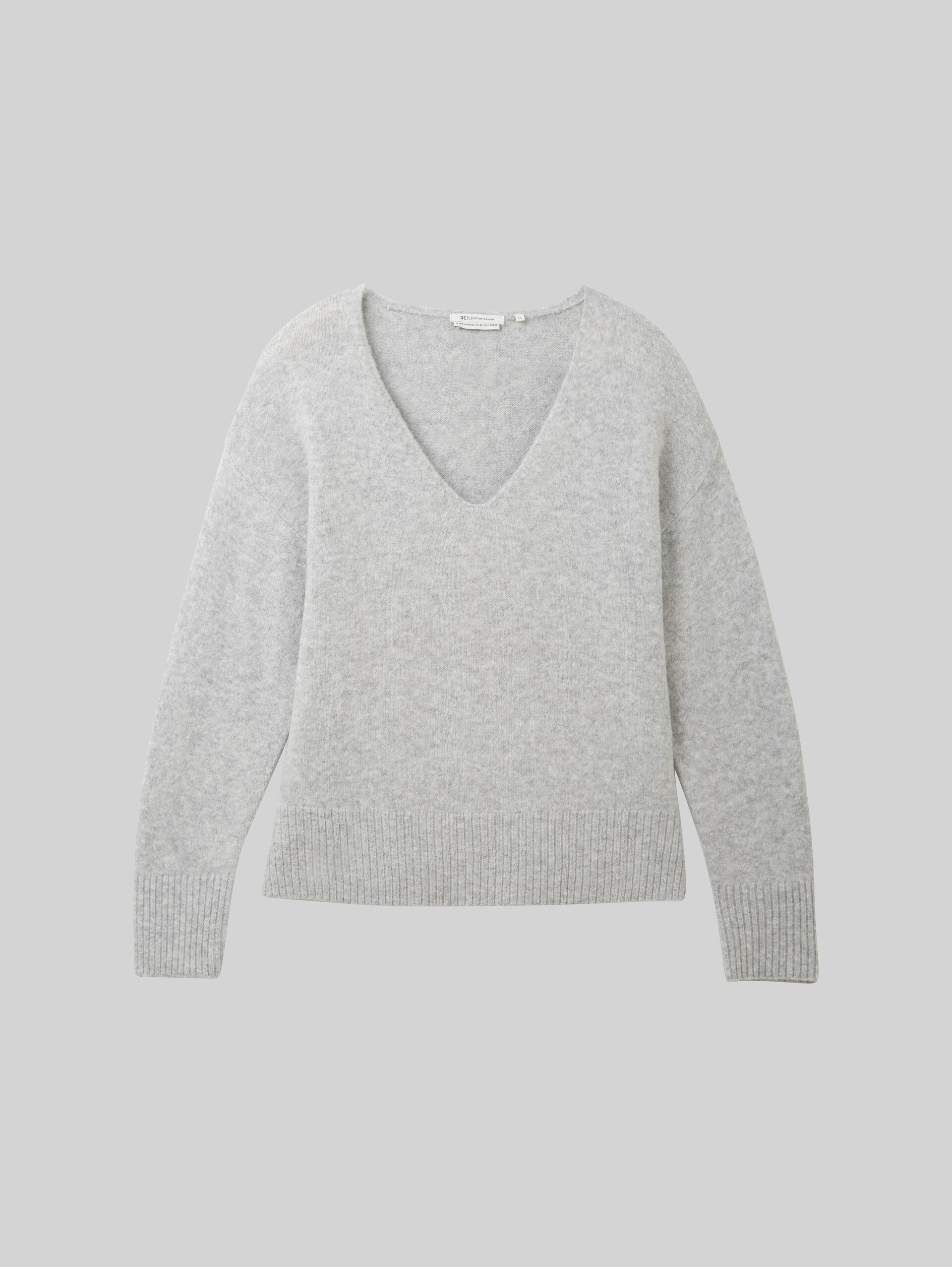 Strickpullover mit V-Ausschnitt - basic light grey melange