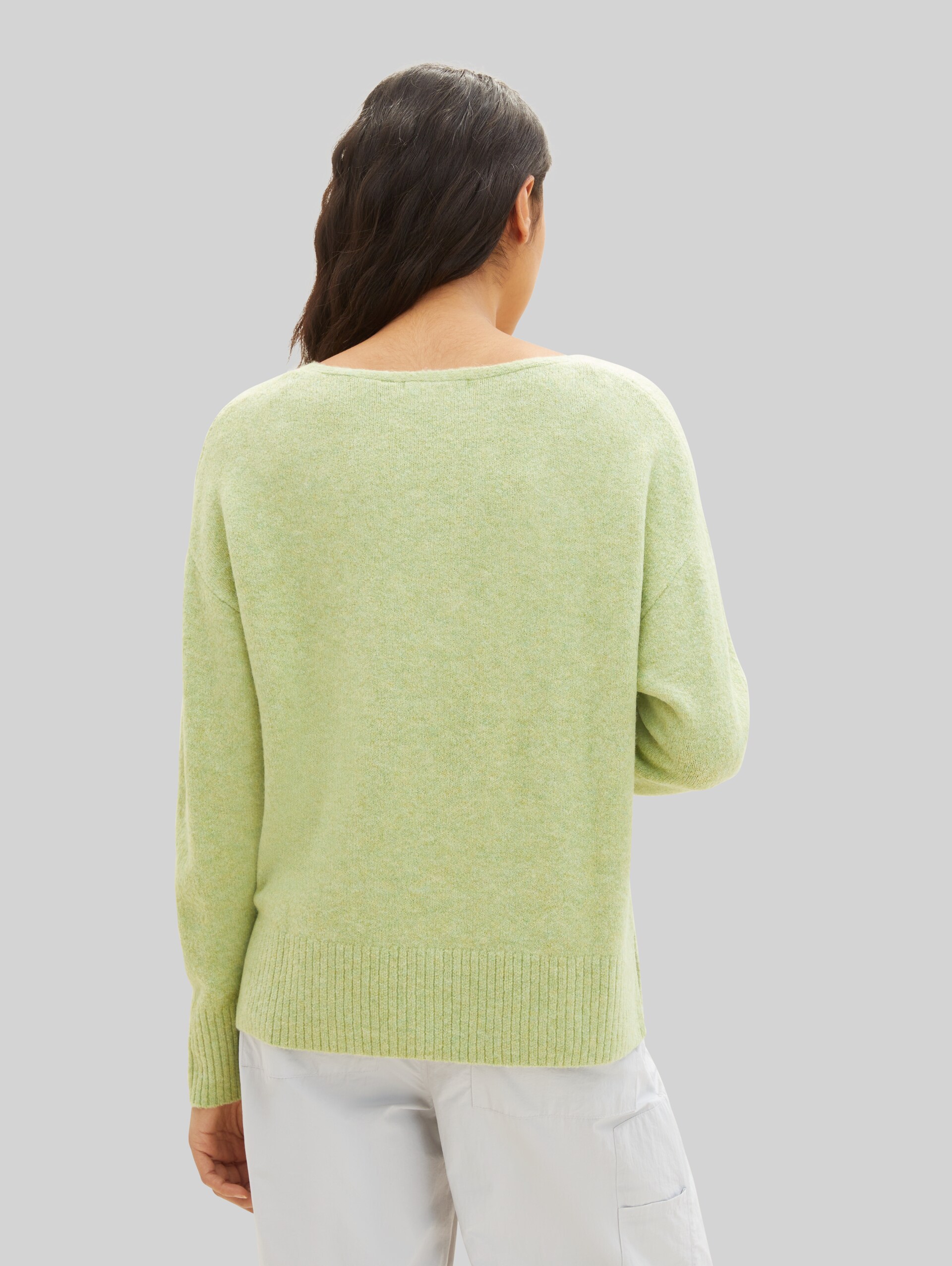 Strickpullover mit V-Ausschnitt - dusty pear green melange