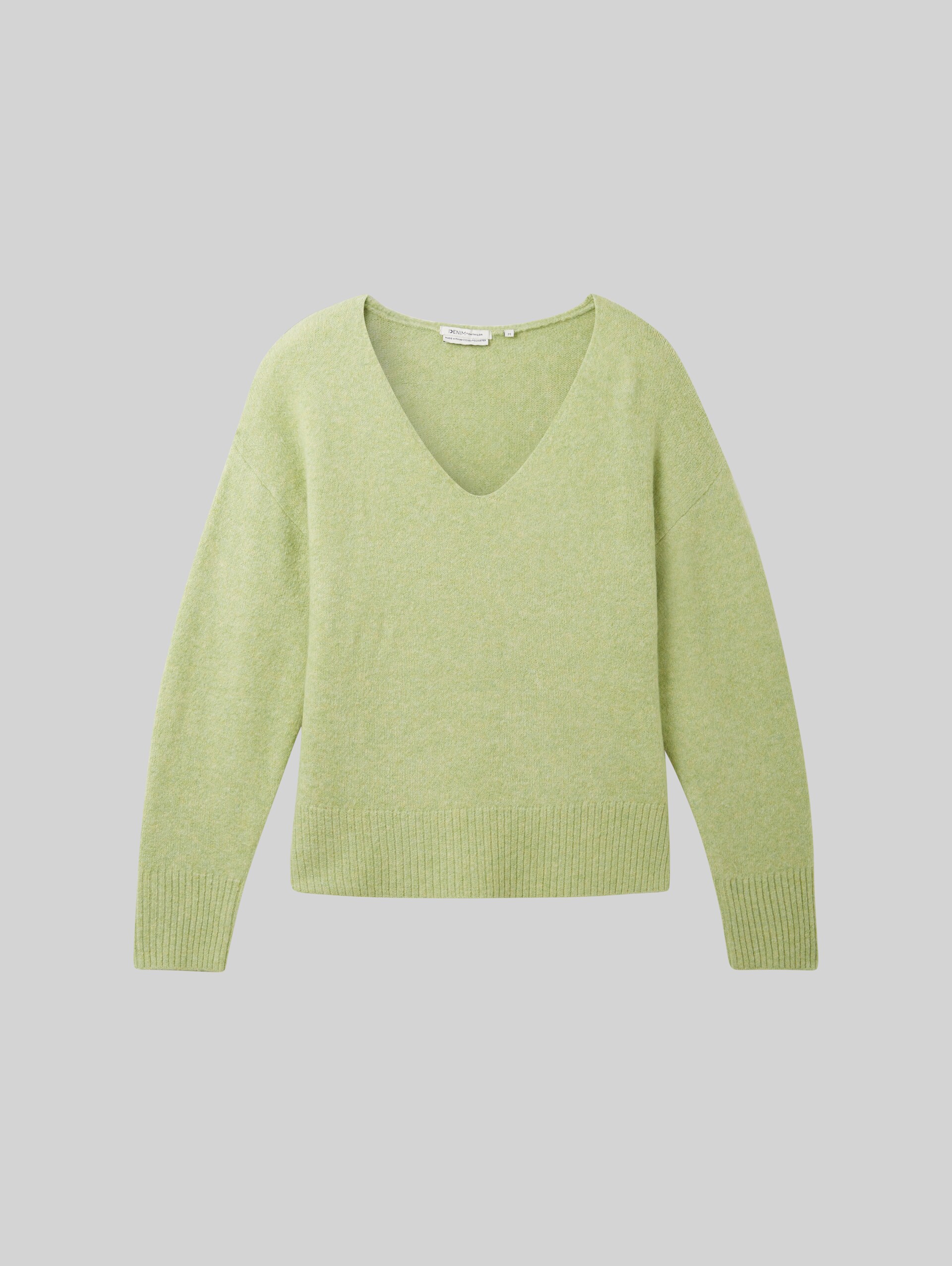 Strickpullover mit V-Ausschnitt - dusty pear green melange