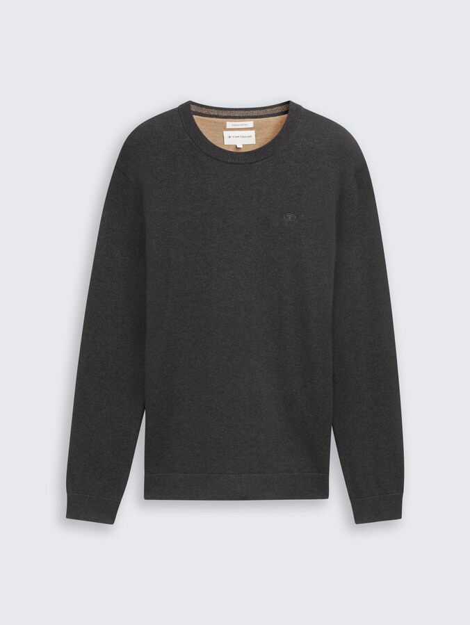 Strickpullover aus Baumwolle von Men, Black Grey Melange