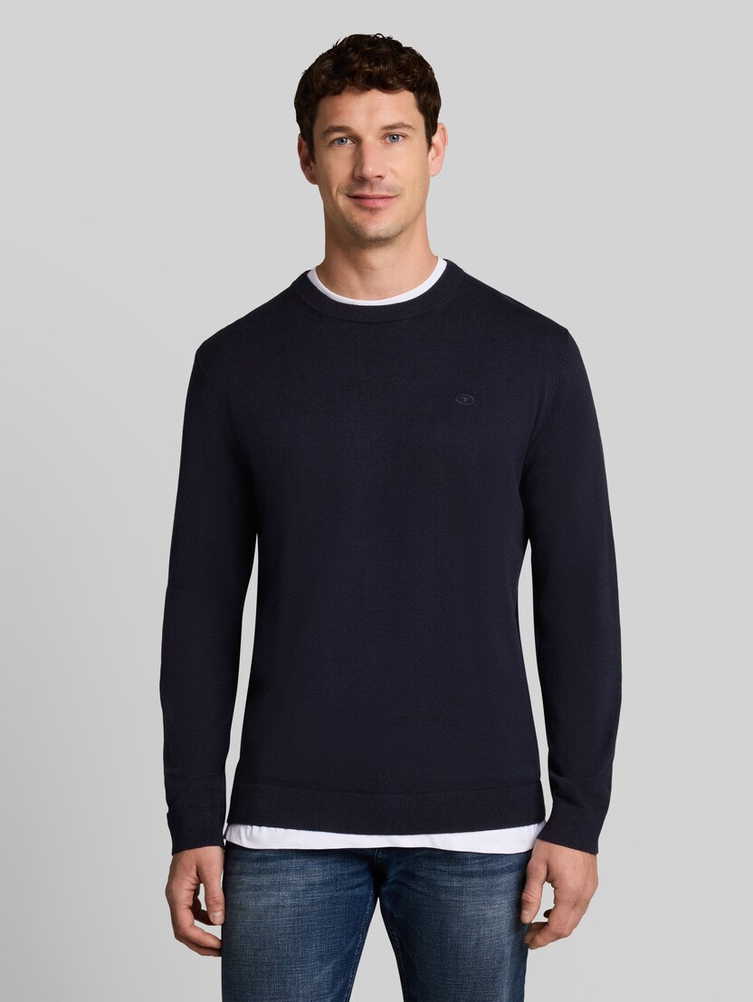 Gebreide trui van katoen door Men, Knitted Navy Melange
