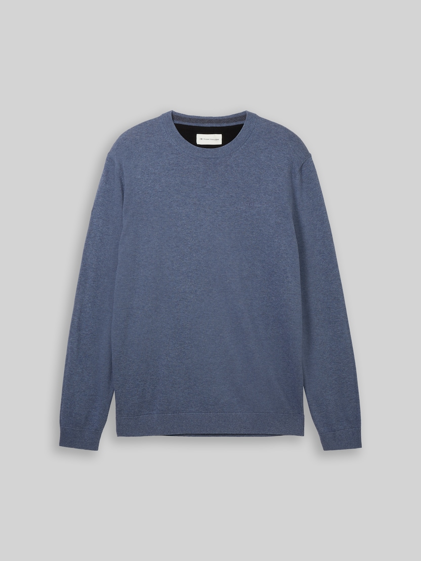 Gebreide trui van katoen door Men, vintage indigo blue melange