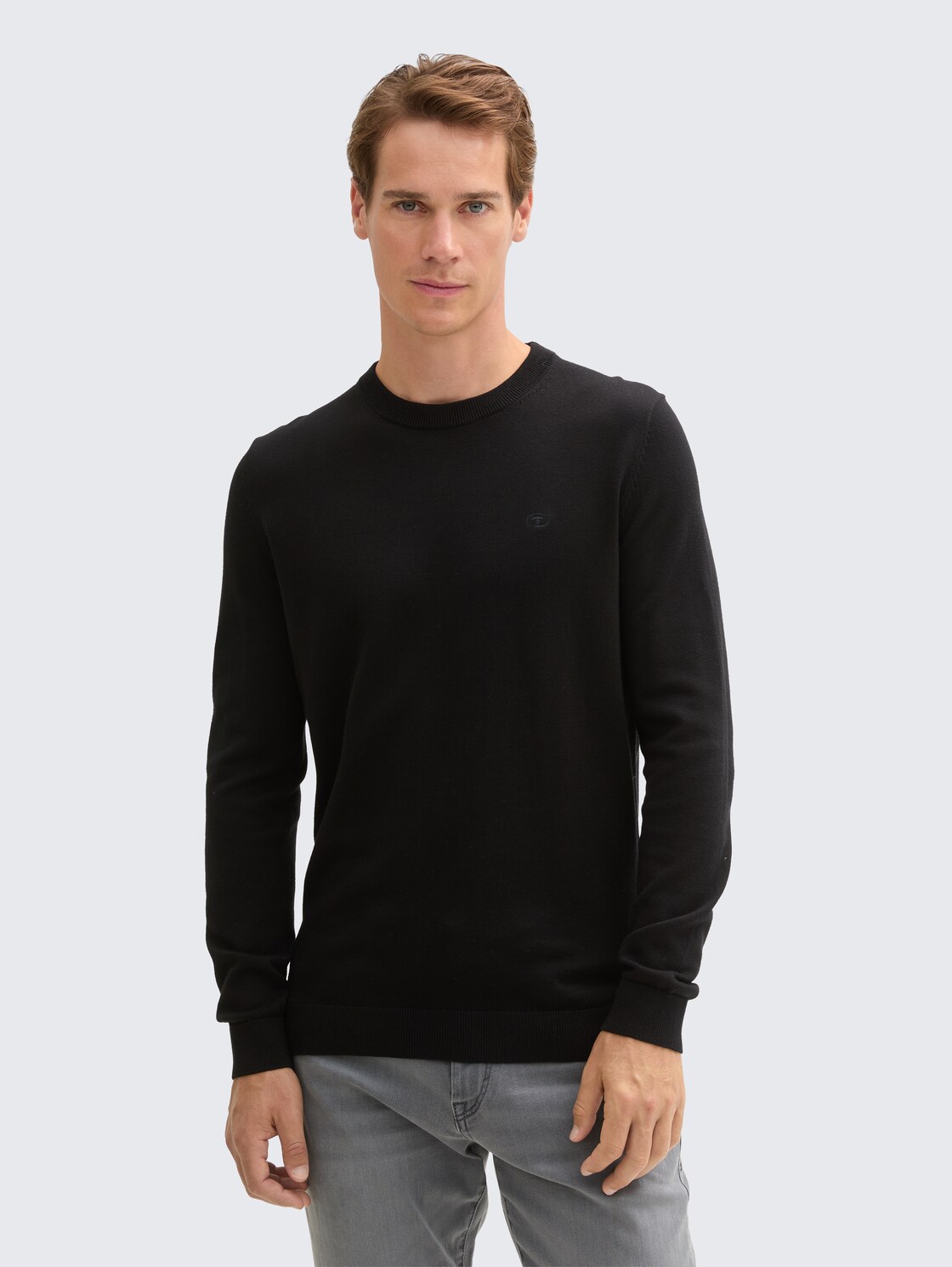 Strickpullover aus Baumwolle - Black - Ausschnitt Model-Vorderansicht