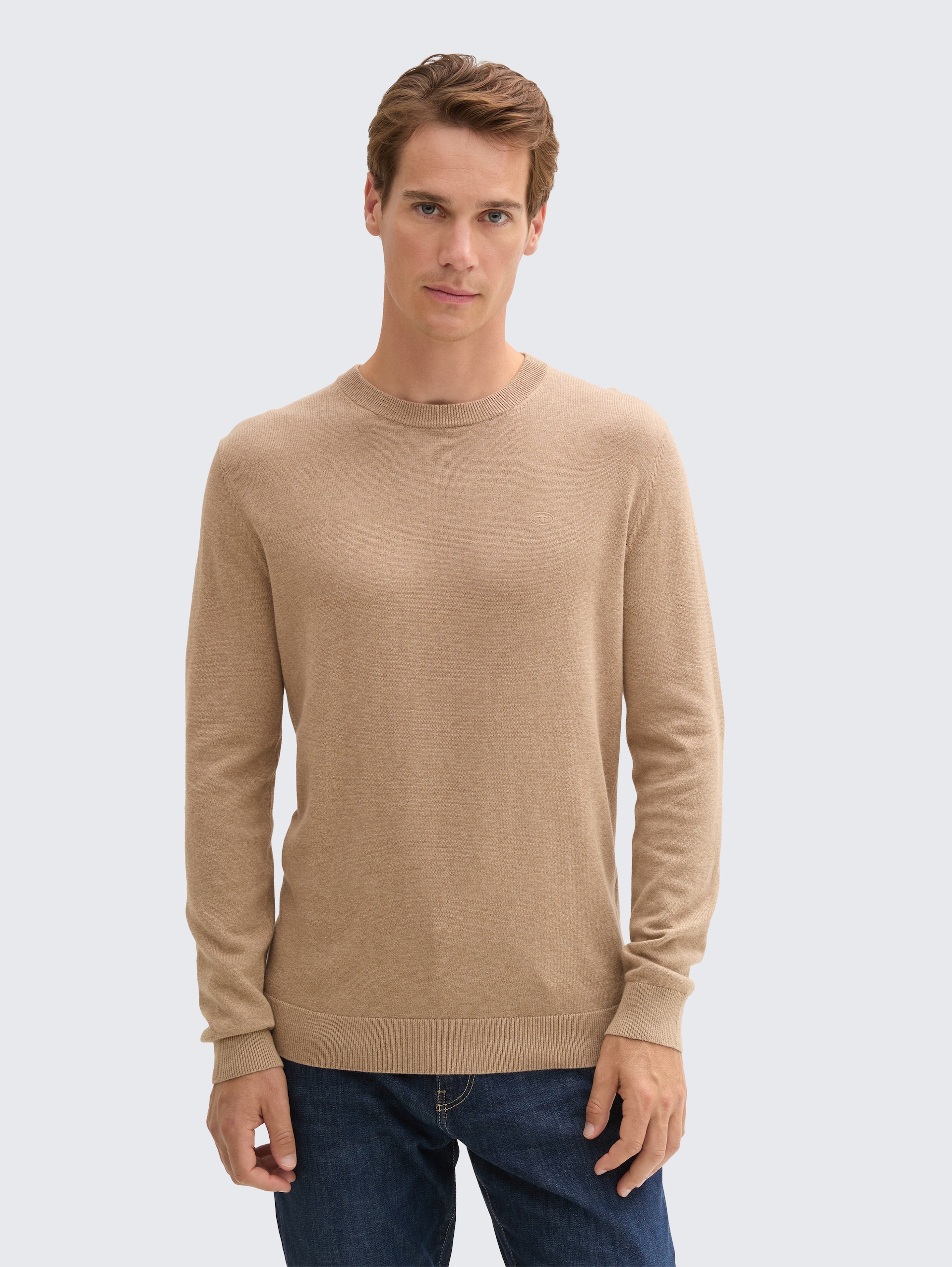 Strickpullover aus Baumwolle - hazel brown melange - Ausschnitt Model-Vorderansicht