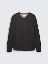 Pull en maille à col en V - Black Grey Melange