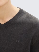 Pull en maille à col en V - Black Grey Melange - Vue détaillée du modèle