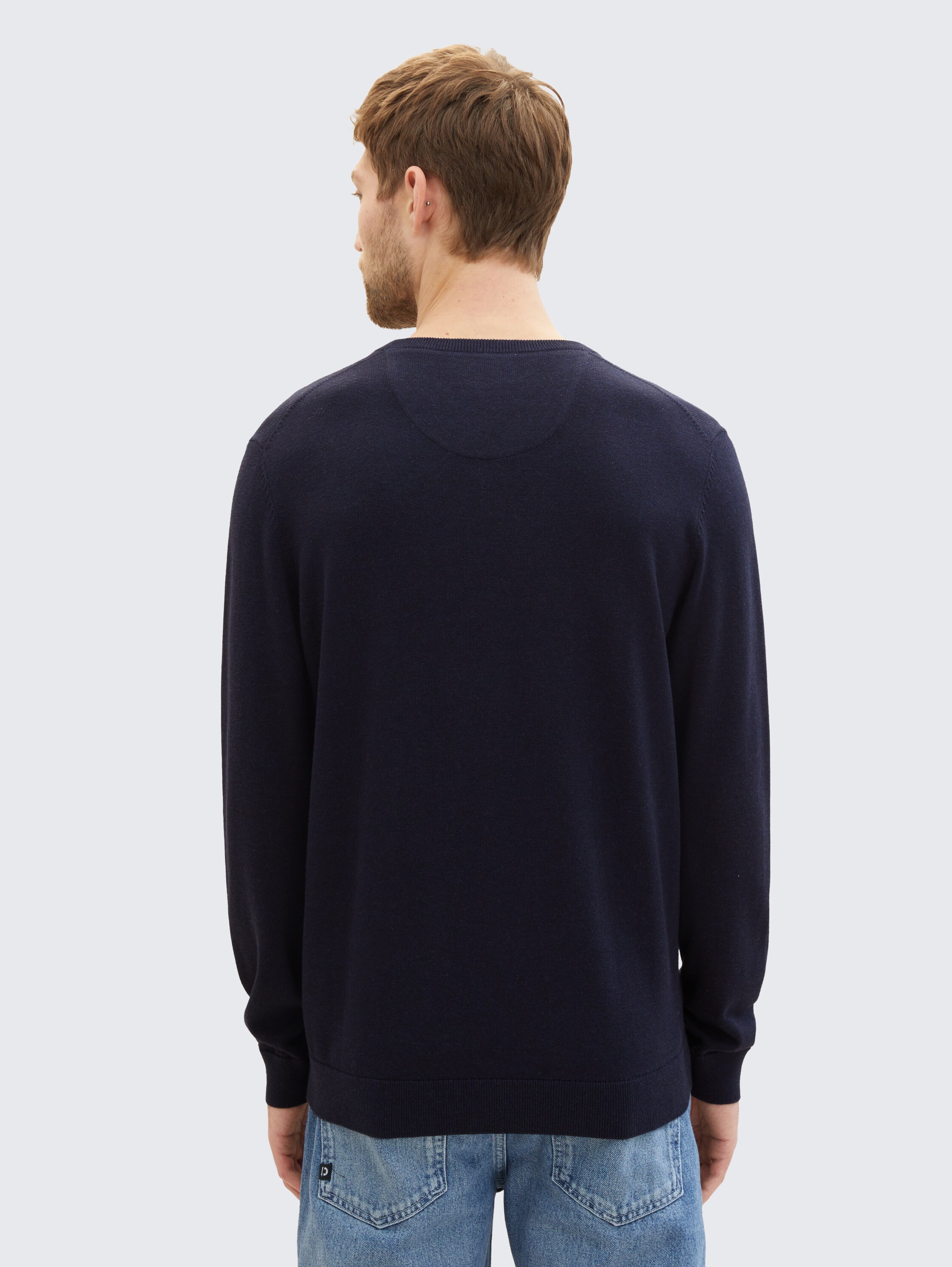 Gebreide trui met V-hals - knitted_navy_melange - 