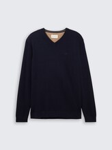Pull en maille à col en V - Knitted Navy Melange