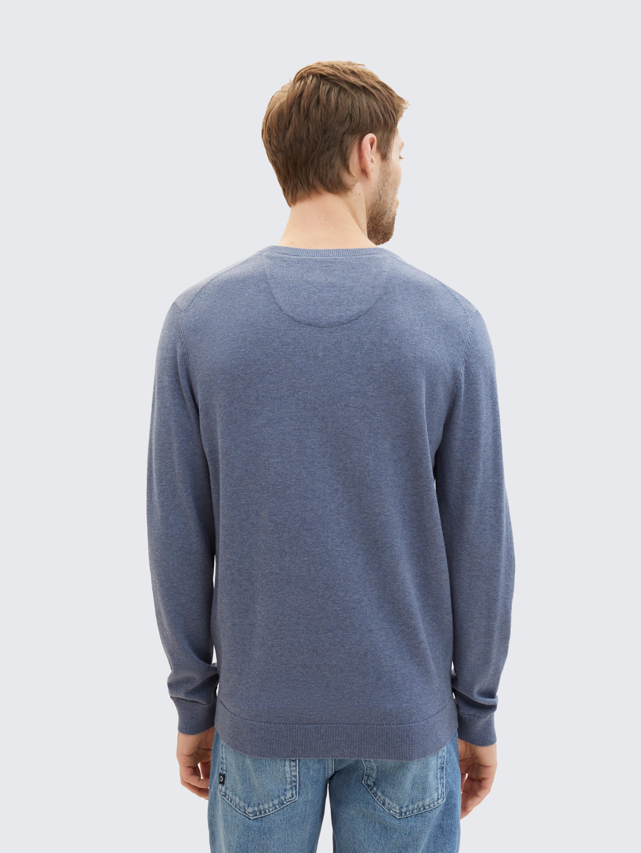 Knitted jumper with V-neck - vintage_indigo_blue_melange - 