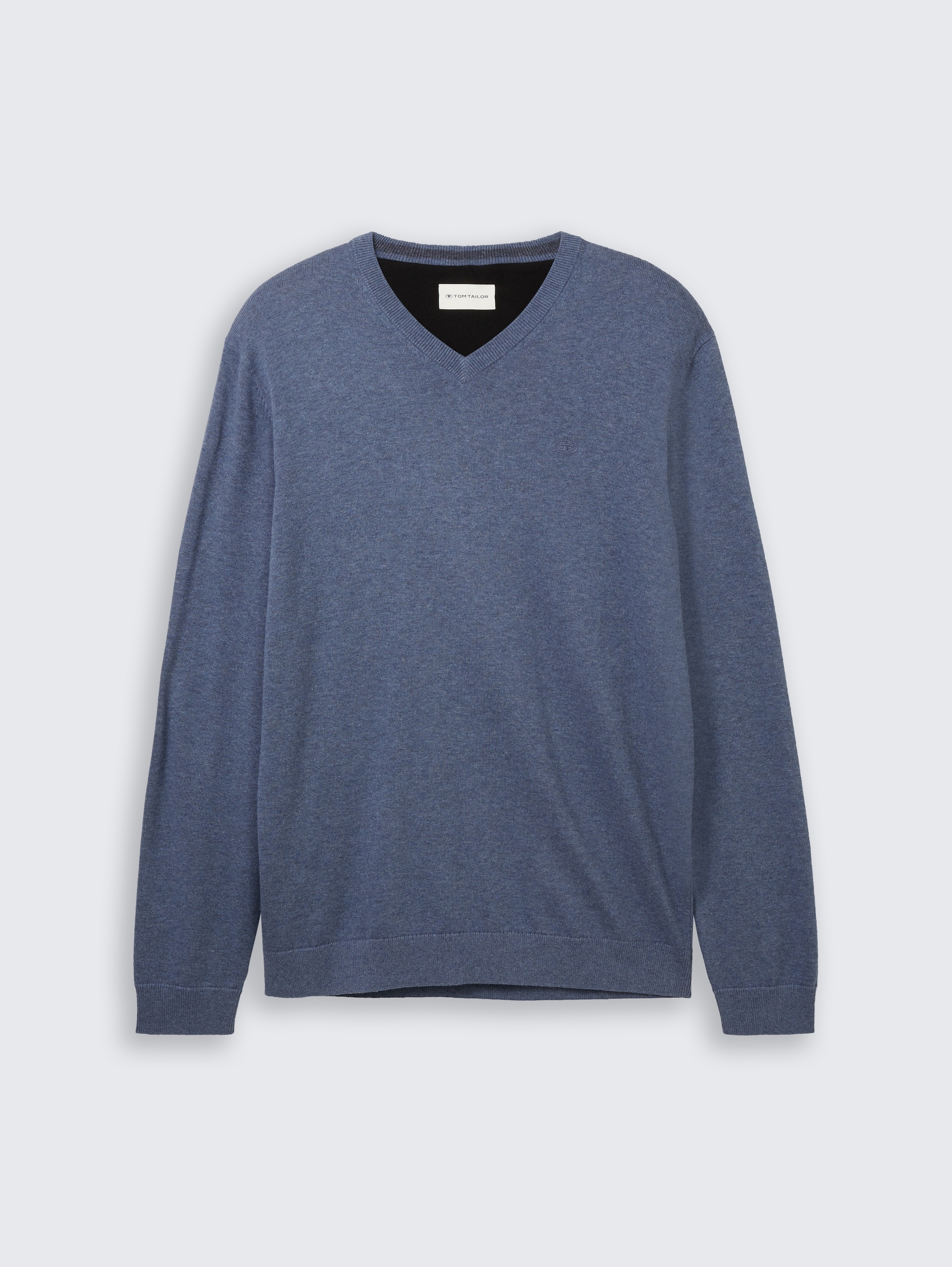 Gebreide trui met V-hals - vintage indigo blue melange