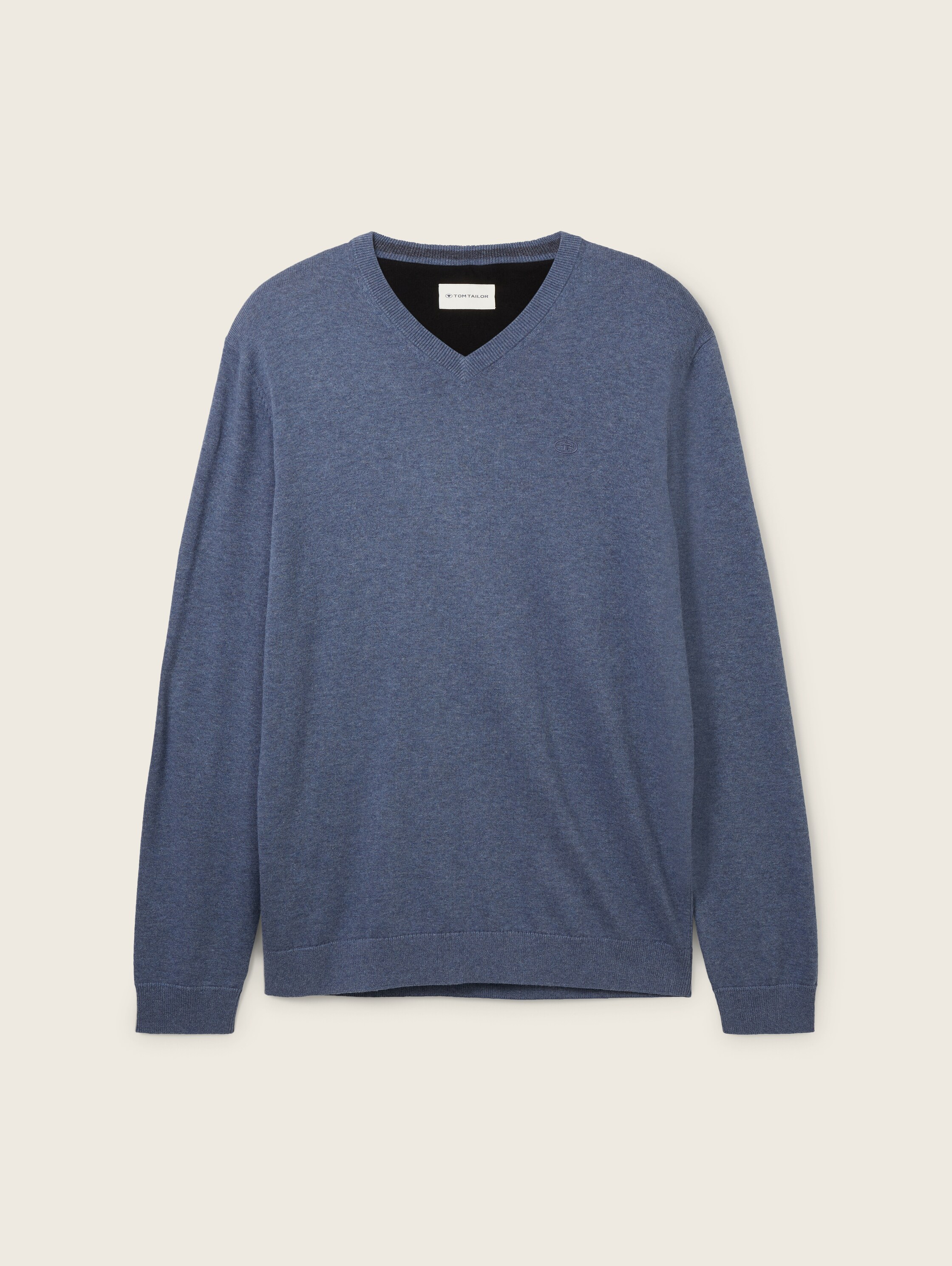 Strickpullover mit V-Ausschnitt - blau - 