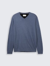 Pull en maille à col en V - vintage indigo blue melange