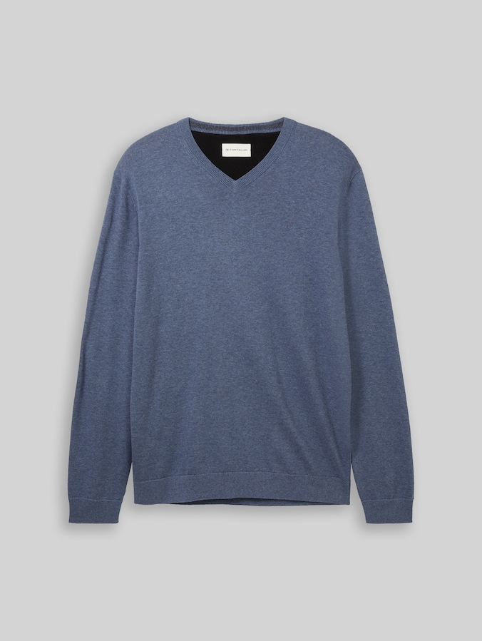 Strickpullover mit V-Ausschnitt von Men, vintage indigo blue melange