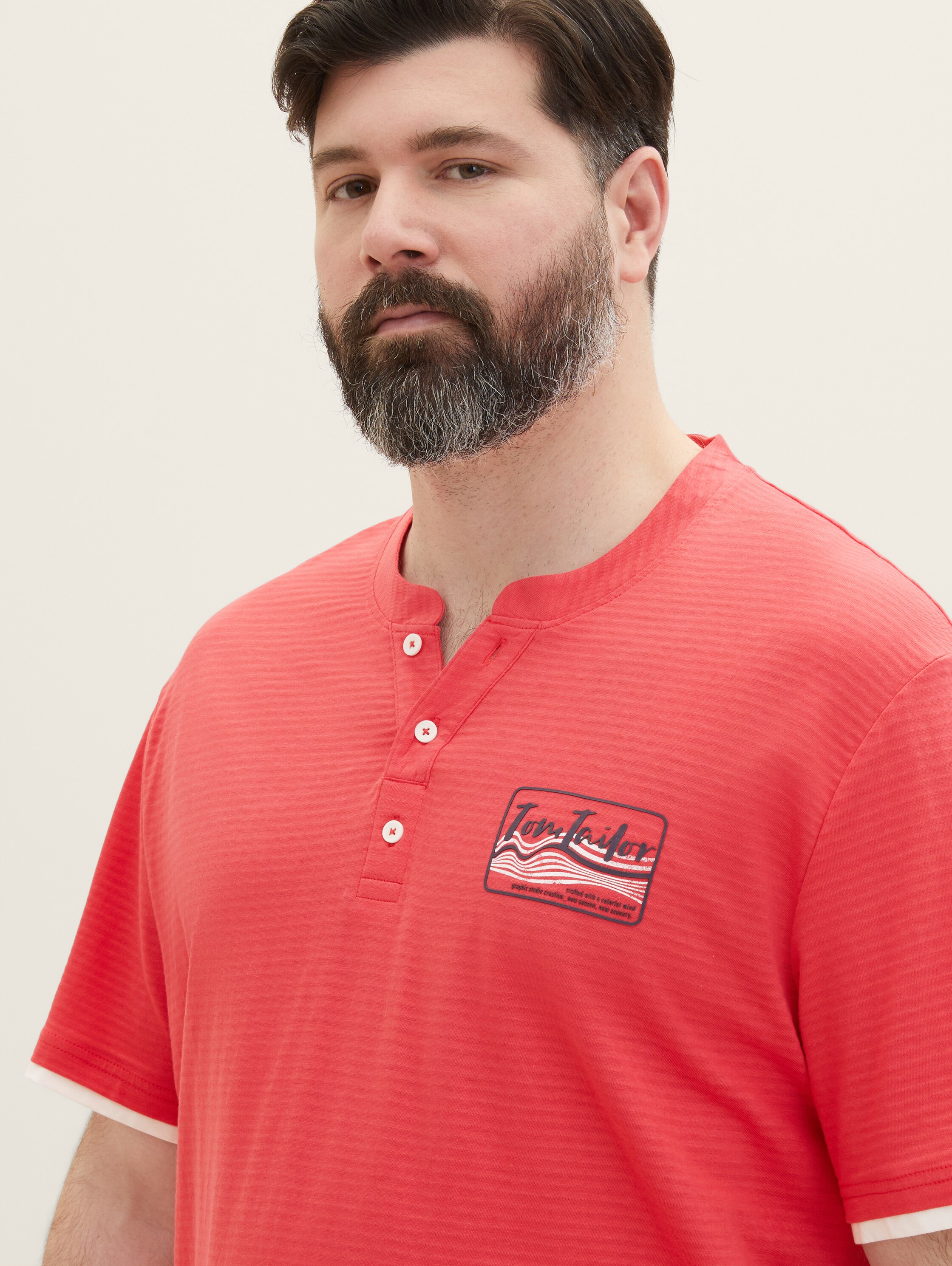 Plus Size - Gestreiftes T-Shirt - soft berry red