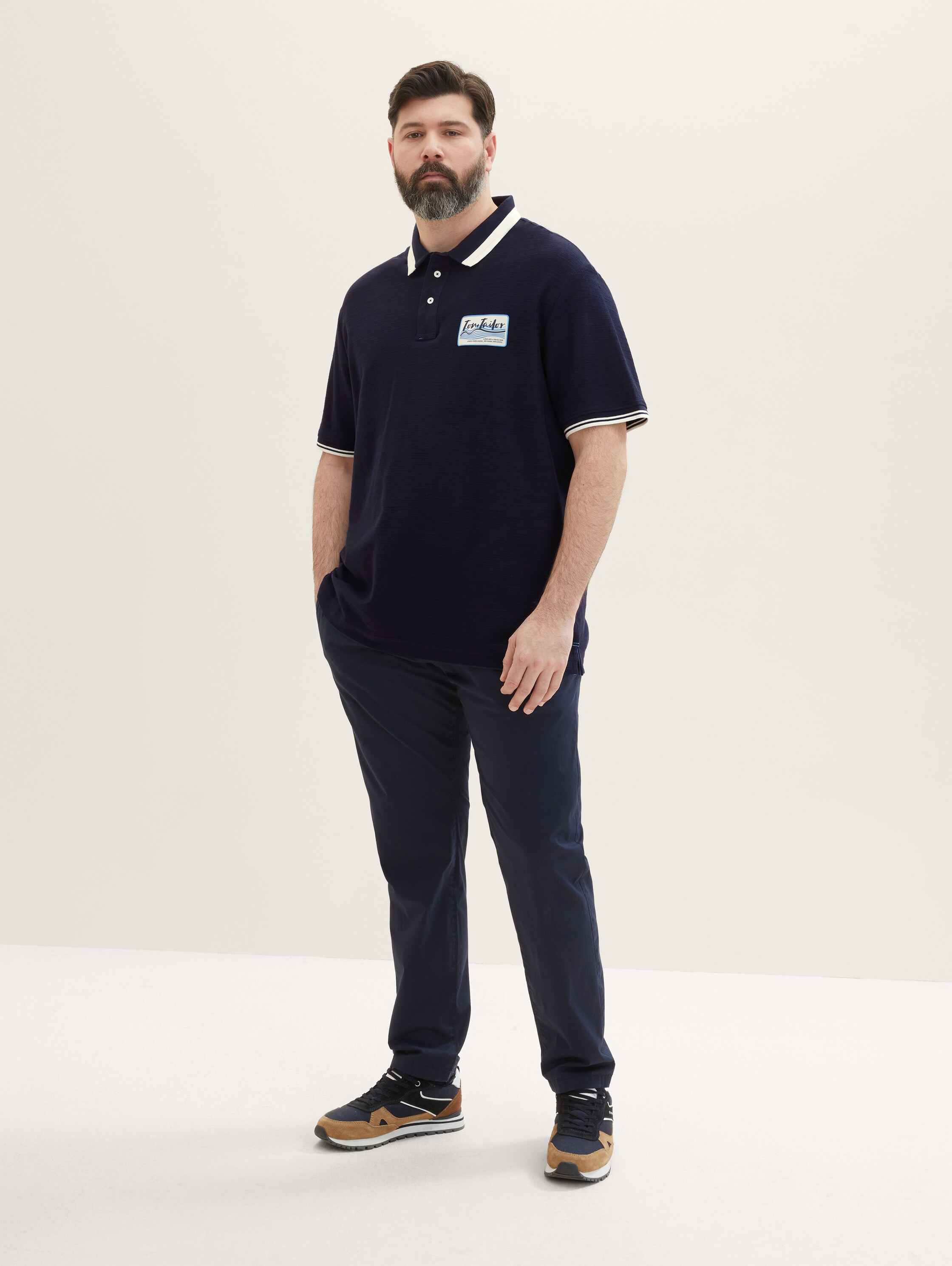 Plus Size - Poloshirt mit Logoprint - sky captain blue