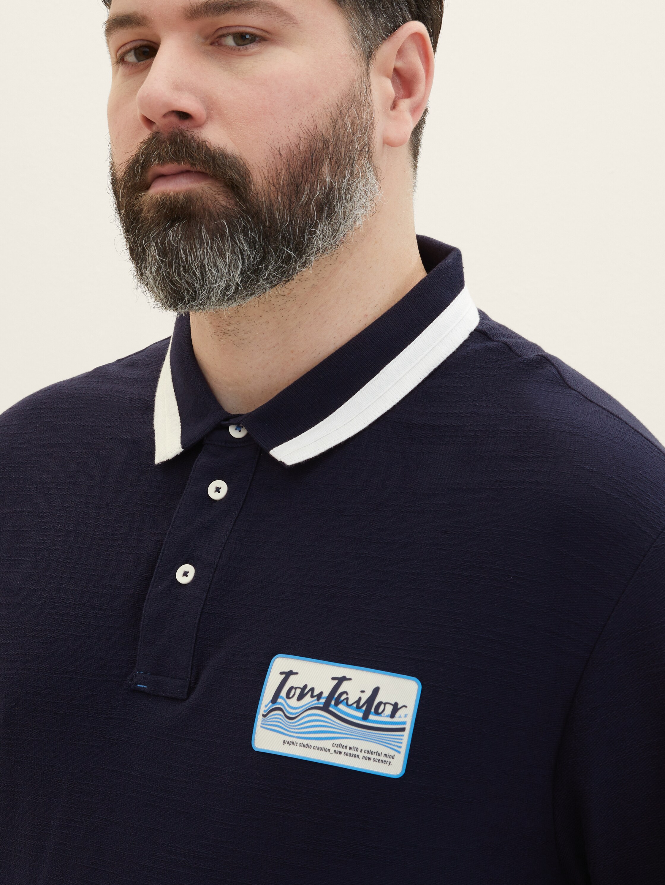 Plus Size - Poloshirt mit Logoprint - sky captain blue