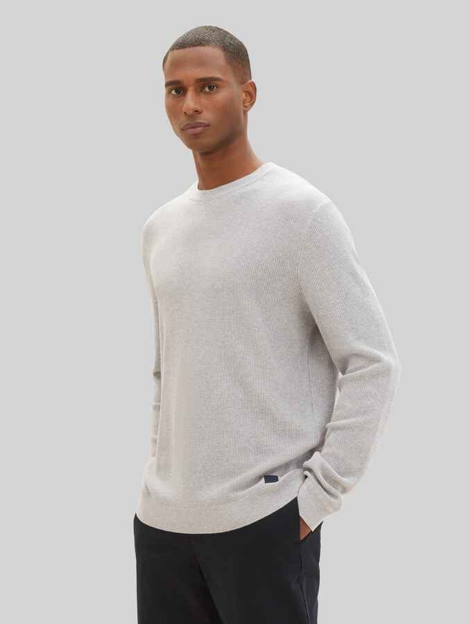 Knitted sweater with texture by Men, Light Soft Grey Melange