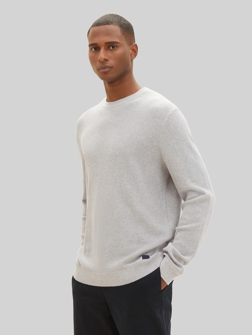 Strickpullover mit Struktur von Men, Light Soft Grey Melange