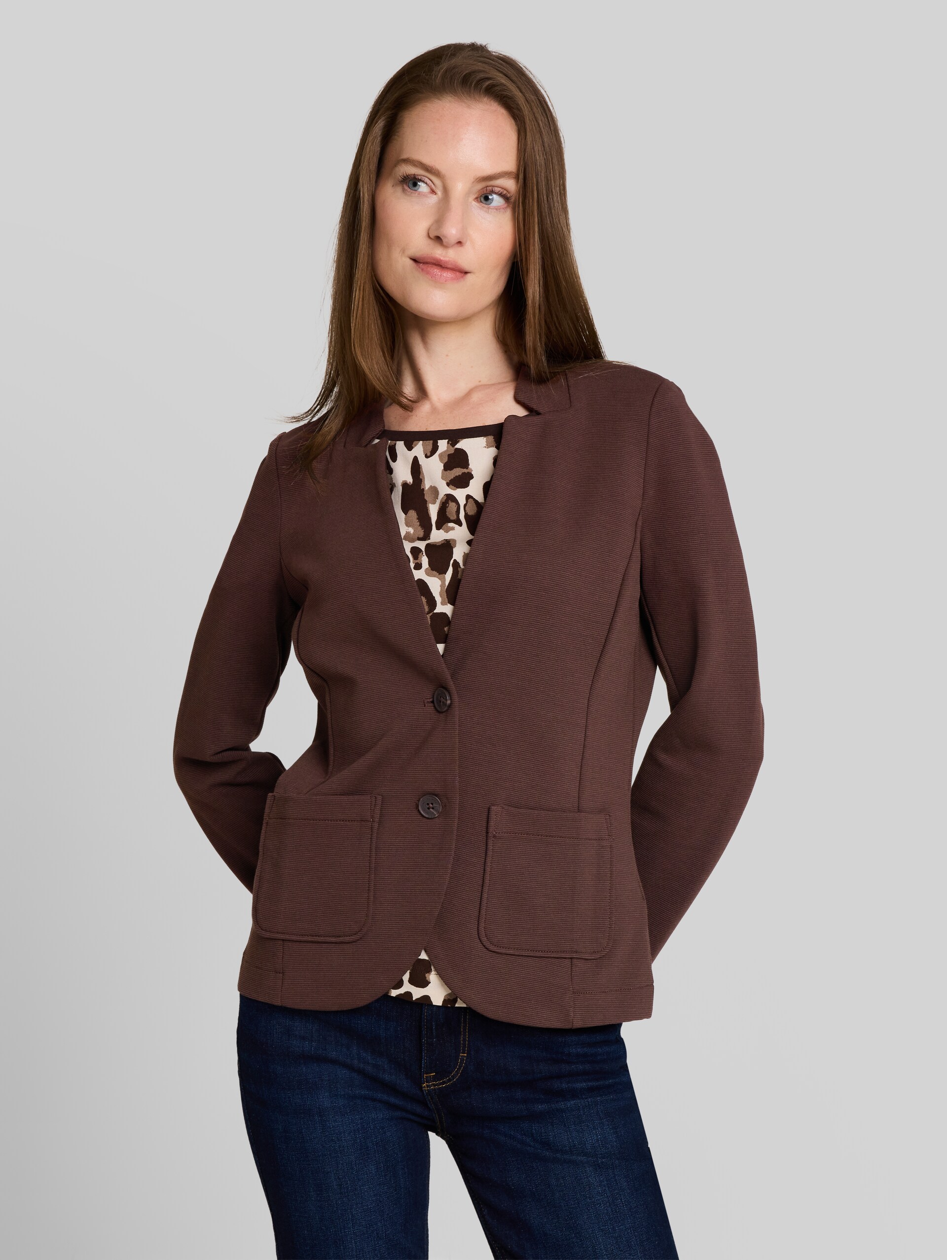 Slim fit blazer met ottoman-structuur - java dark brown