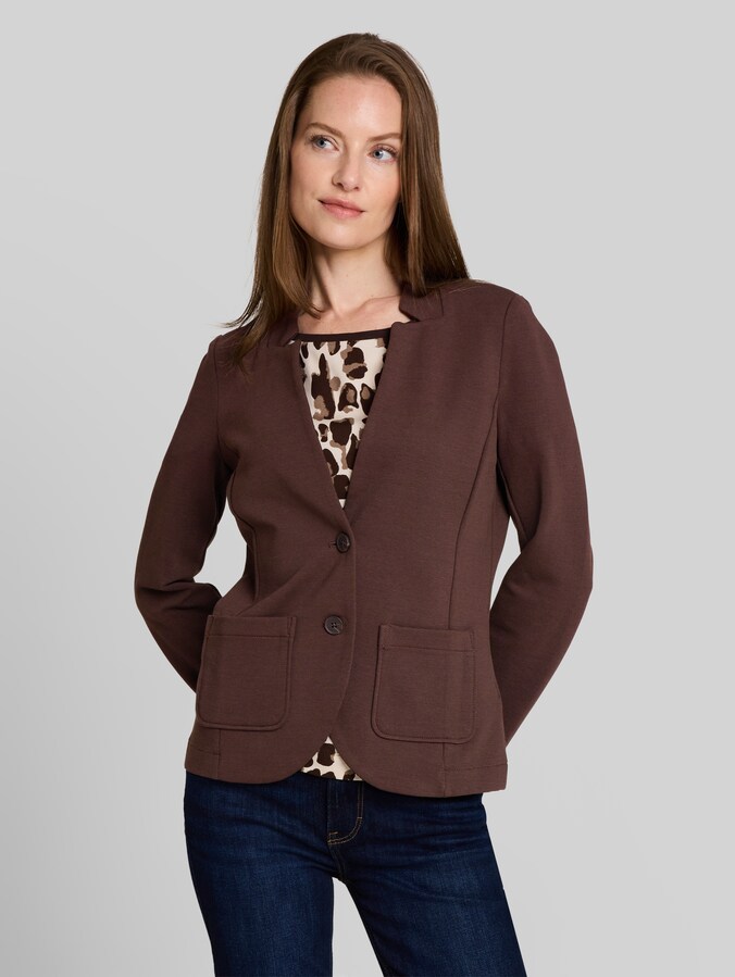Slim fit blazer met ottoman-structuur door Women, java dark brown