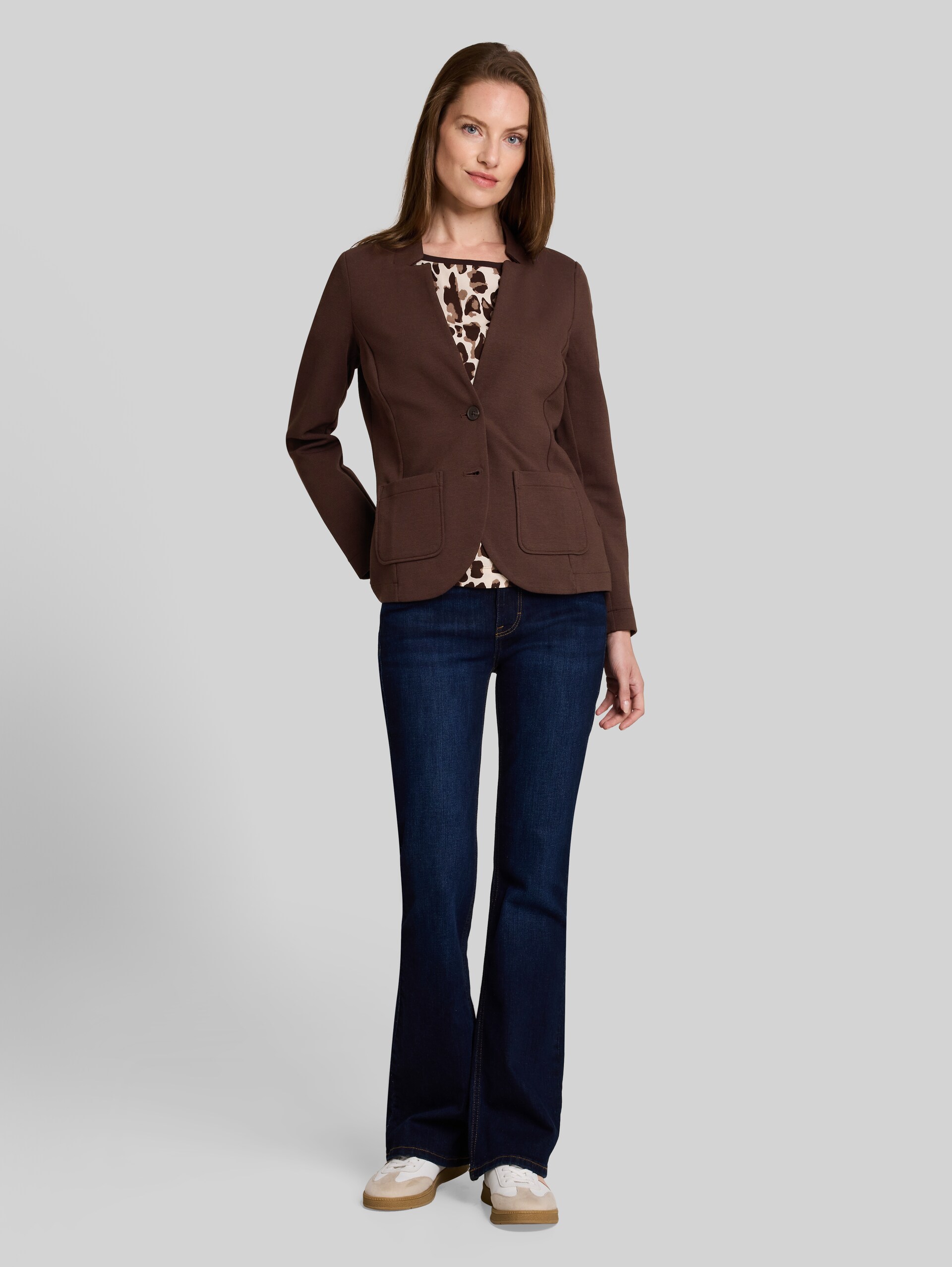 Slim fit blazer met ottoman-structuur - java dark brown