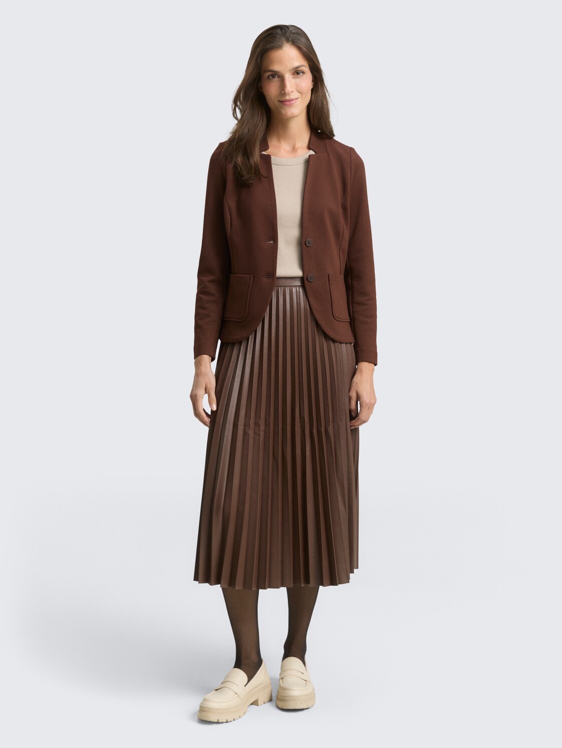 Slim Fit Blazer mit Ottoman Struktur - dark pecan brown