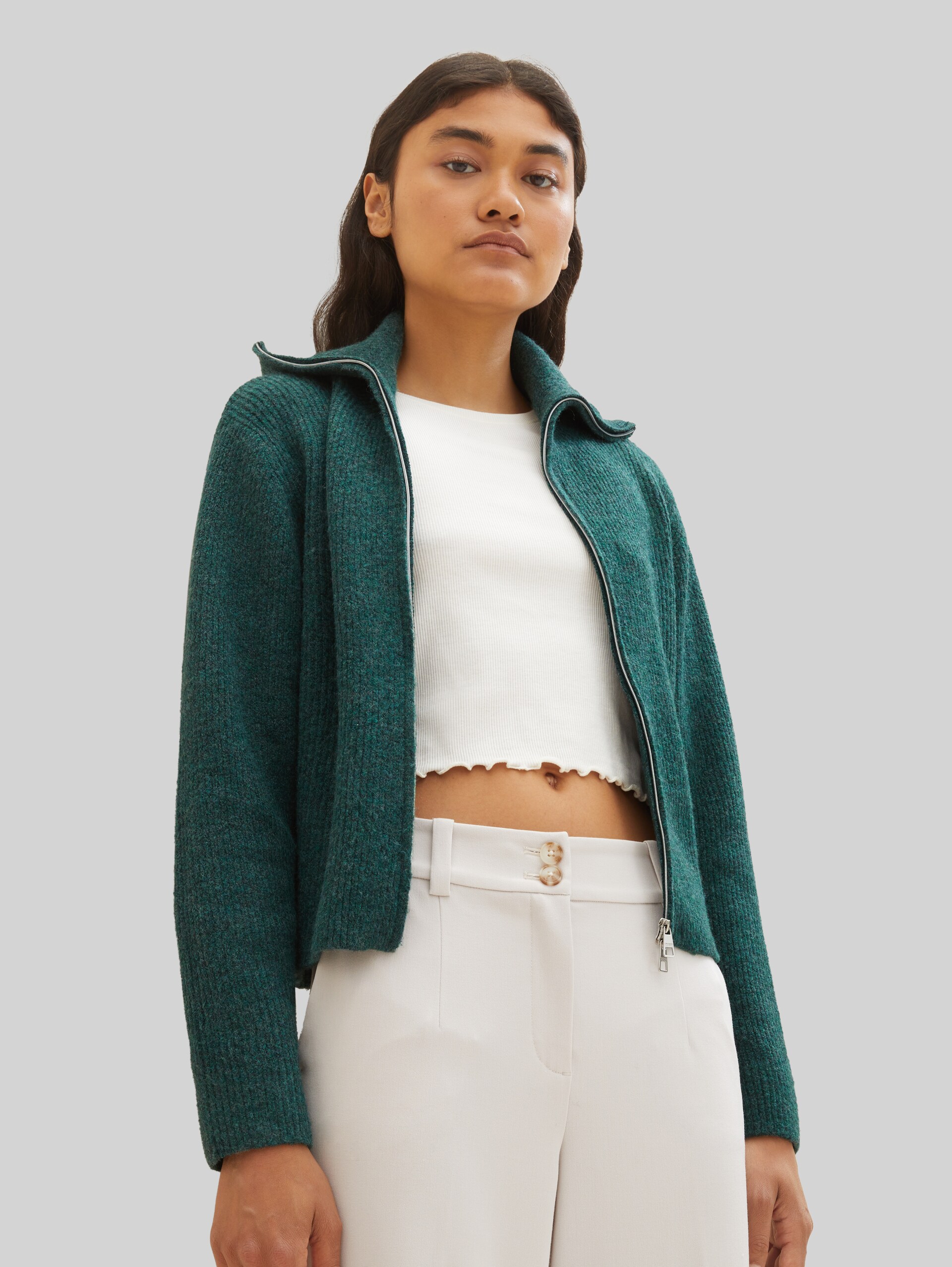 Strickjacke mit recyceltem Polyester - Midnight Forest Green Mélange