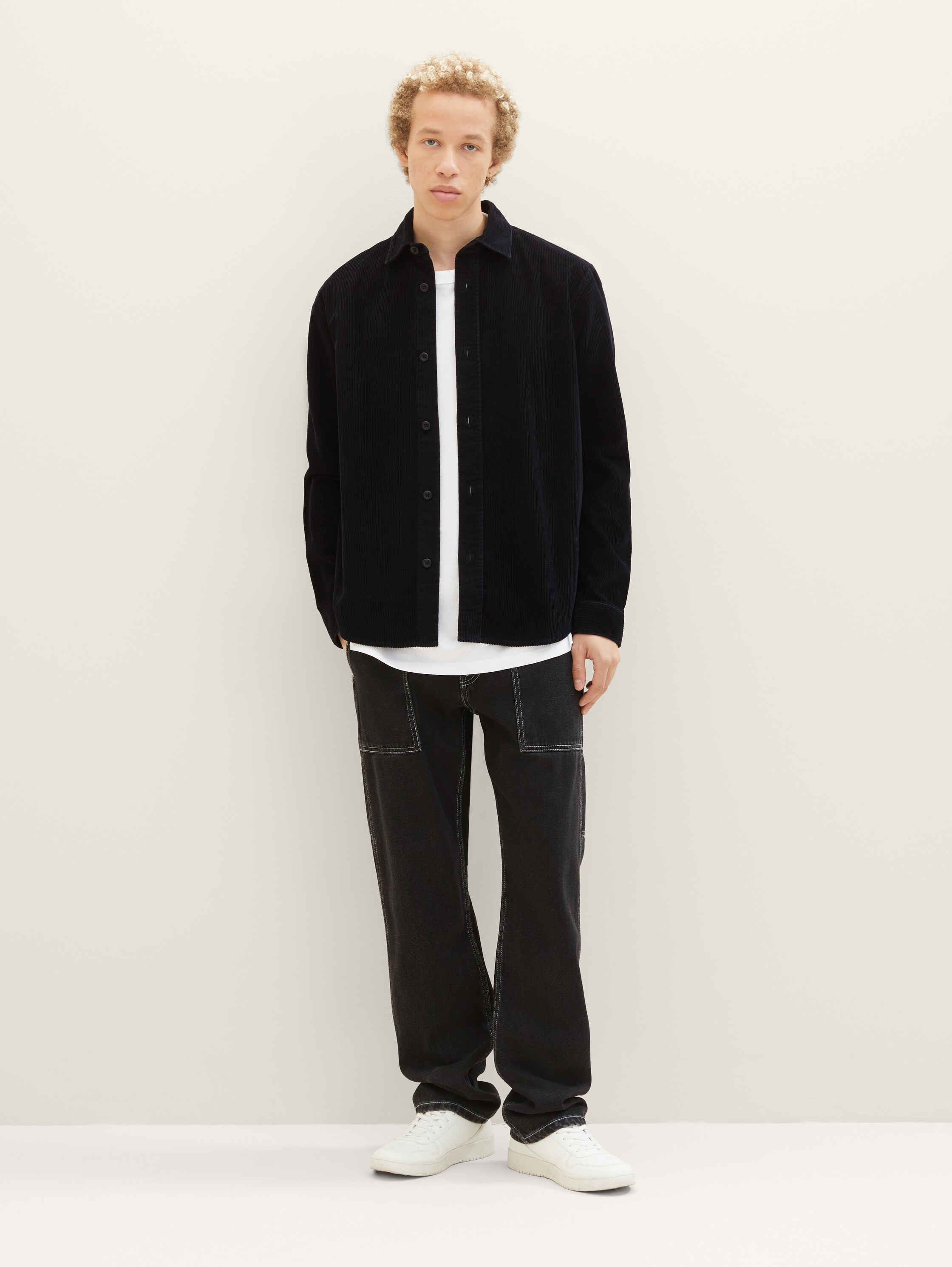 Corduroy-overhemd - Black - Detailaanzicht model