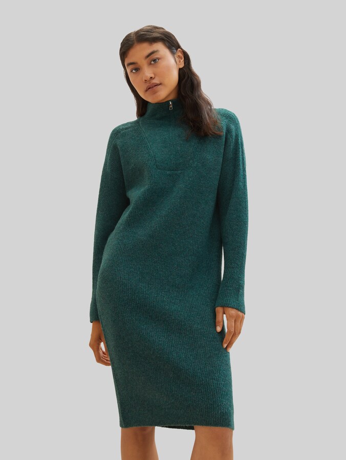 Robe en maille à col troyer par Denim Female, Midnight Forest Green Mélange