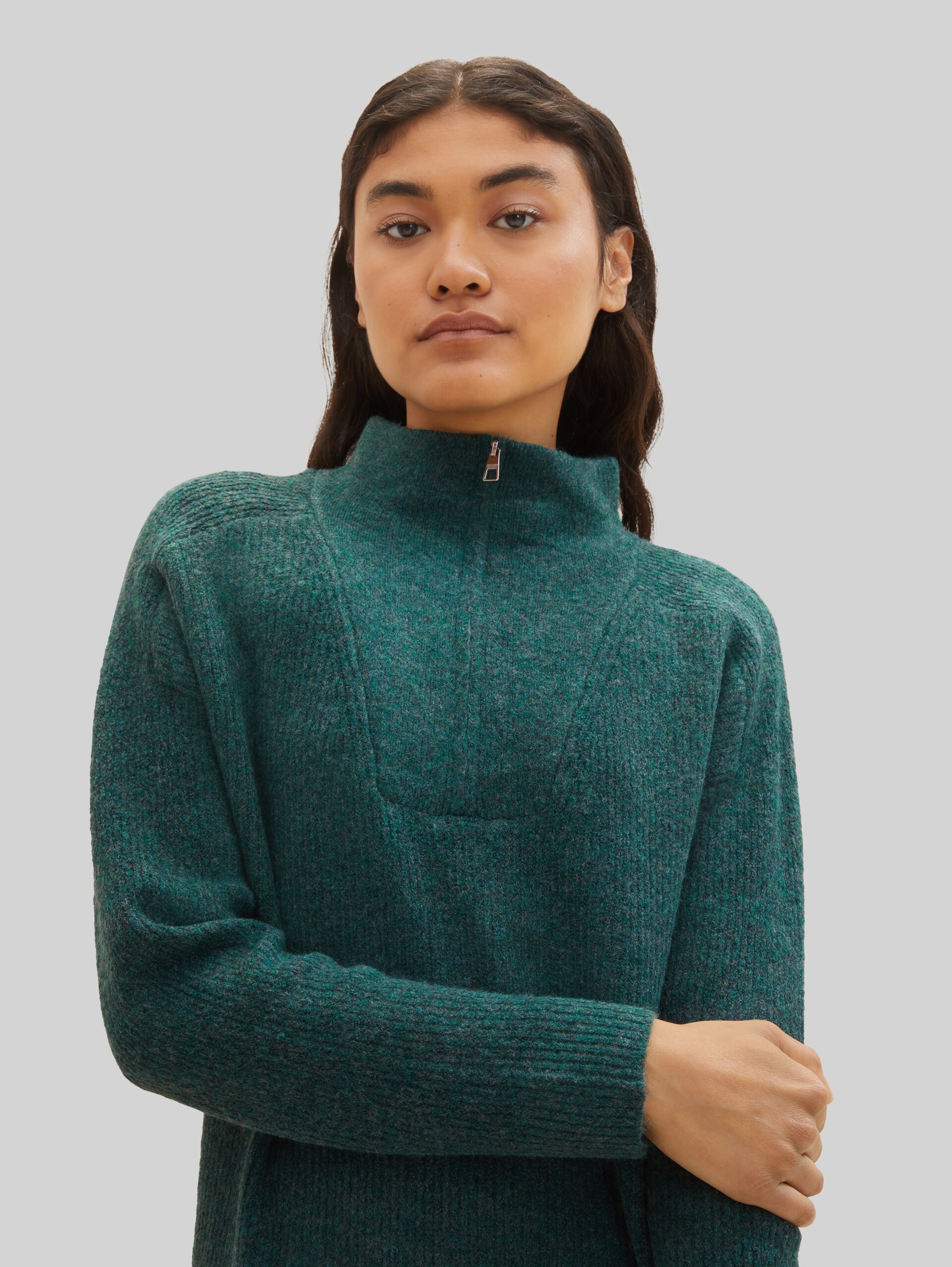 Robe en maille à col troyer - Midnight Forest Green Mélange - Vue détaillée du modèle