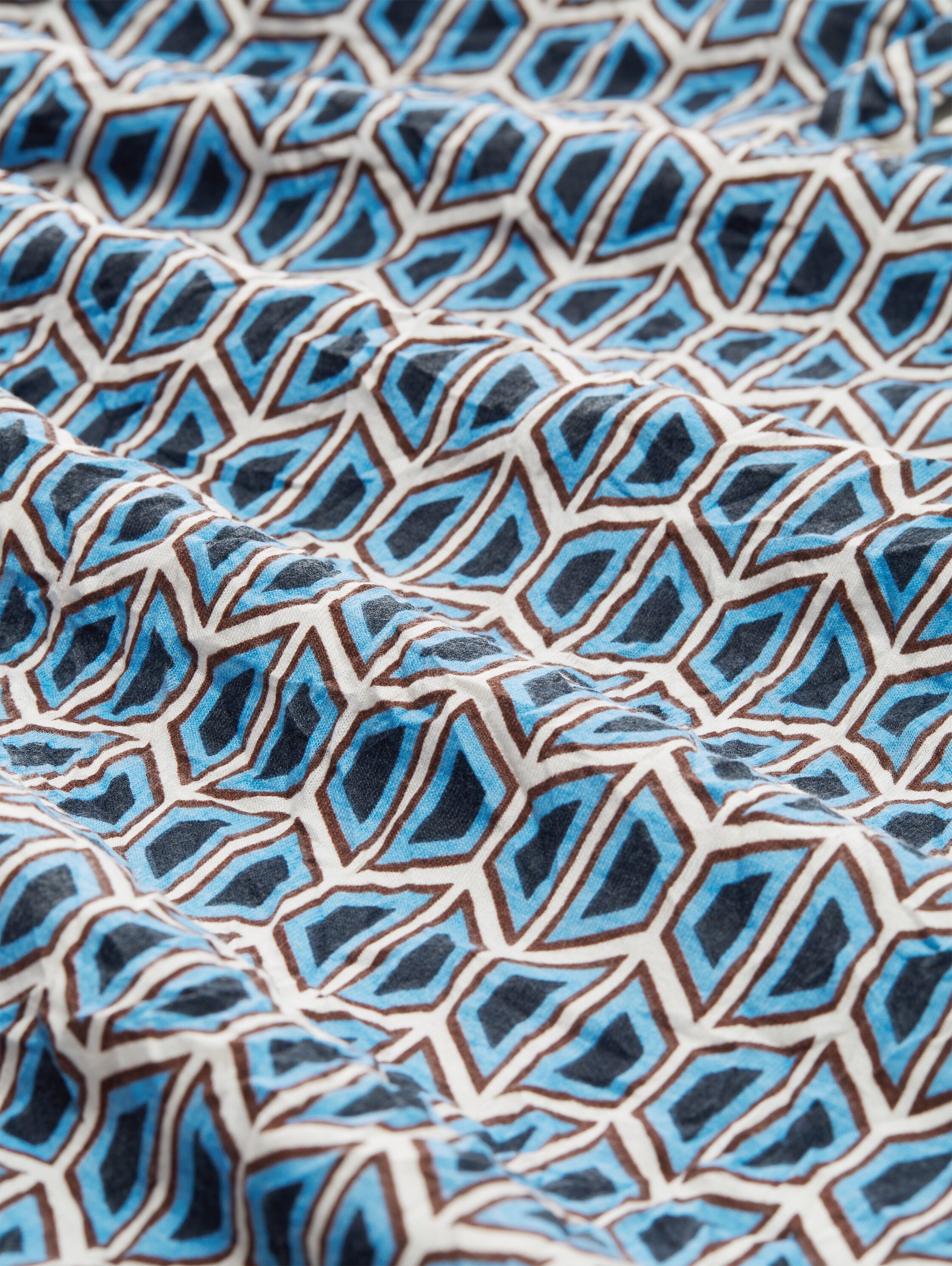 Shirt met lange mouwen van gerecycled polyester - blue brown geometrics print - Materiaalweergave