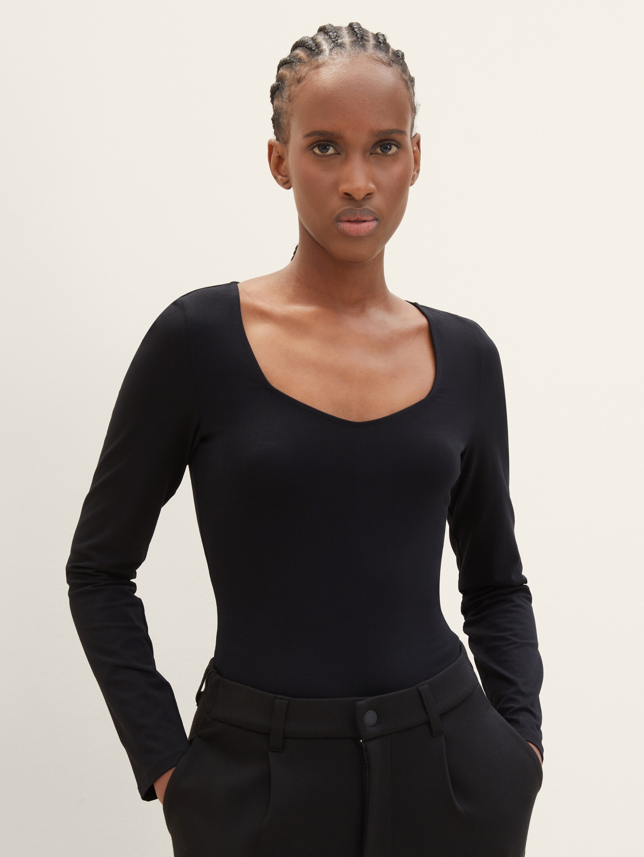 T-shirt à manches longues et encolure carrée - deep black