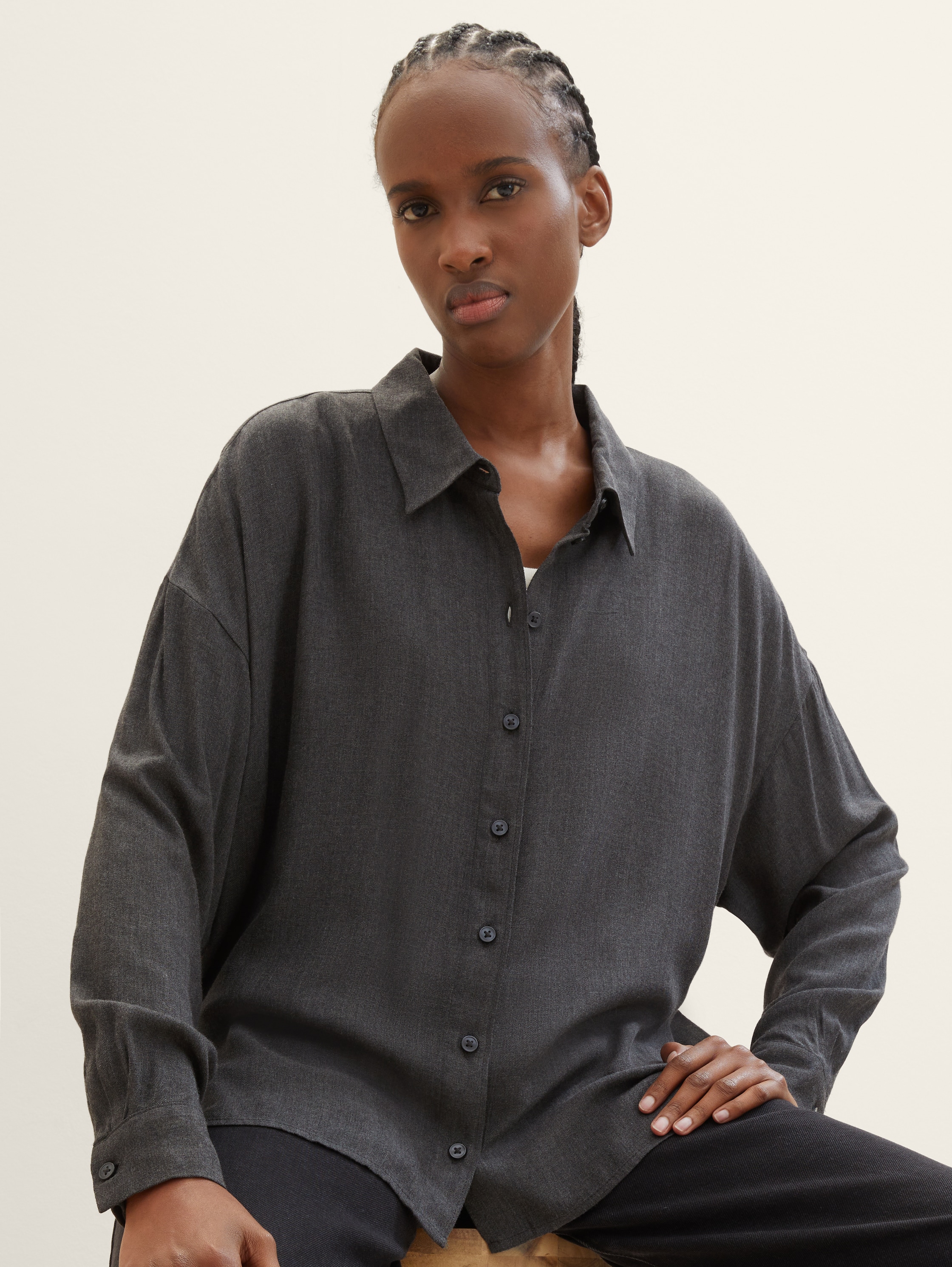 Oversized overhemd - Shale Grey Melange