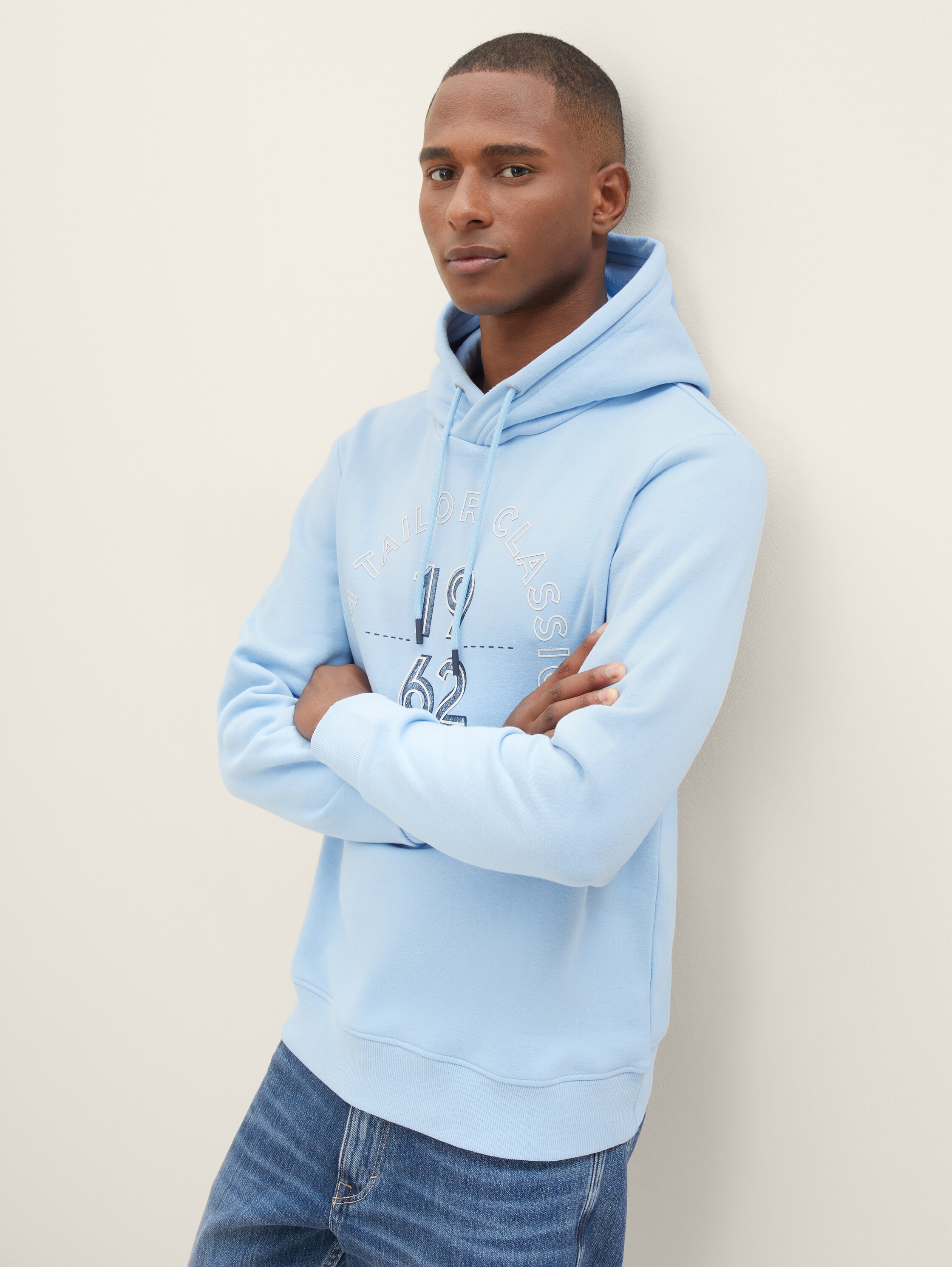 Hoodie mit Logo Print - washed out middle blue