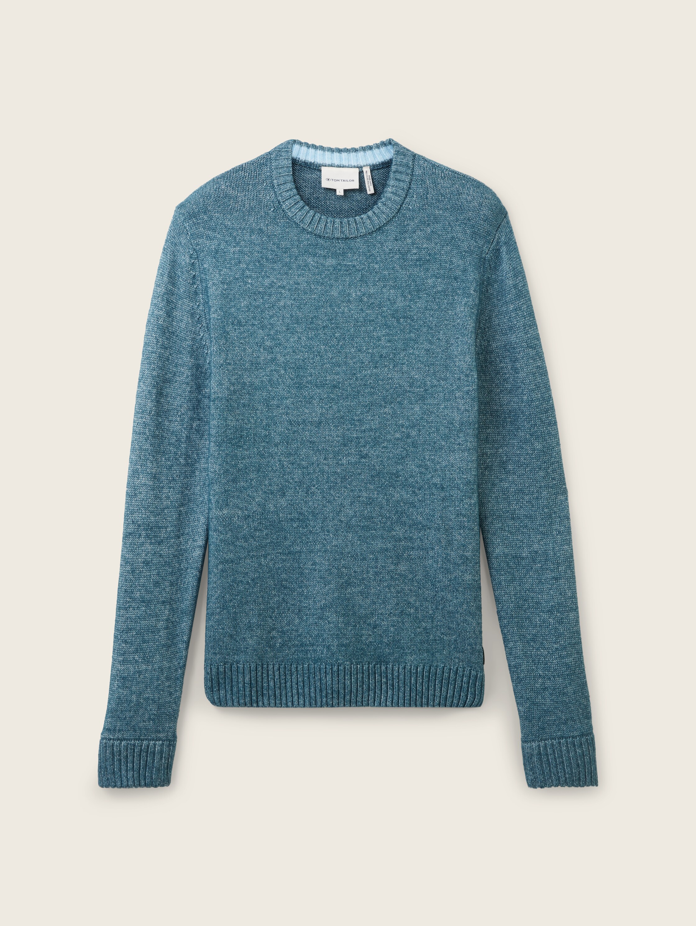 Knitted sweater with recycled polyester - deep pond green white core