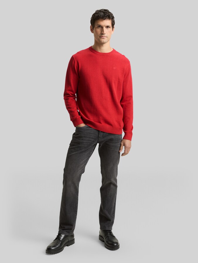Basic cotton knitted jumper by Men, Salsa Red Non-Solid