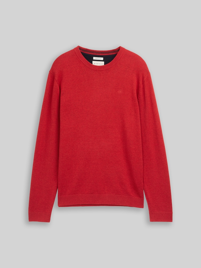 Basic gebreide trui van katoen door Men, Salsa Red Non-Solid
